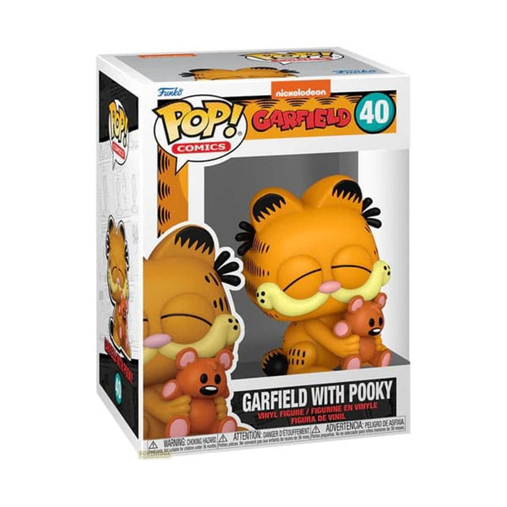 Figura Funko Pop! Garfield con Pooky en caja. Gato naranja con osito de peluche.