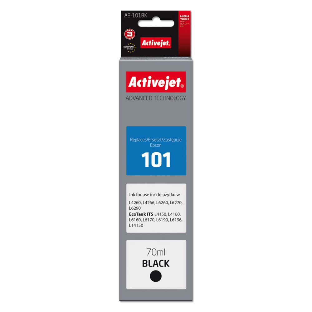 Emballage cartouche encre Activejet AE-101BK, 70ml, noir.