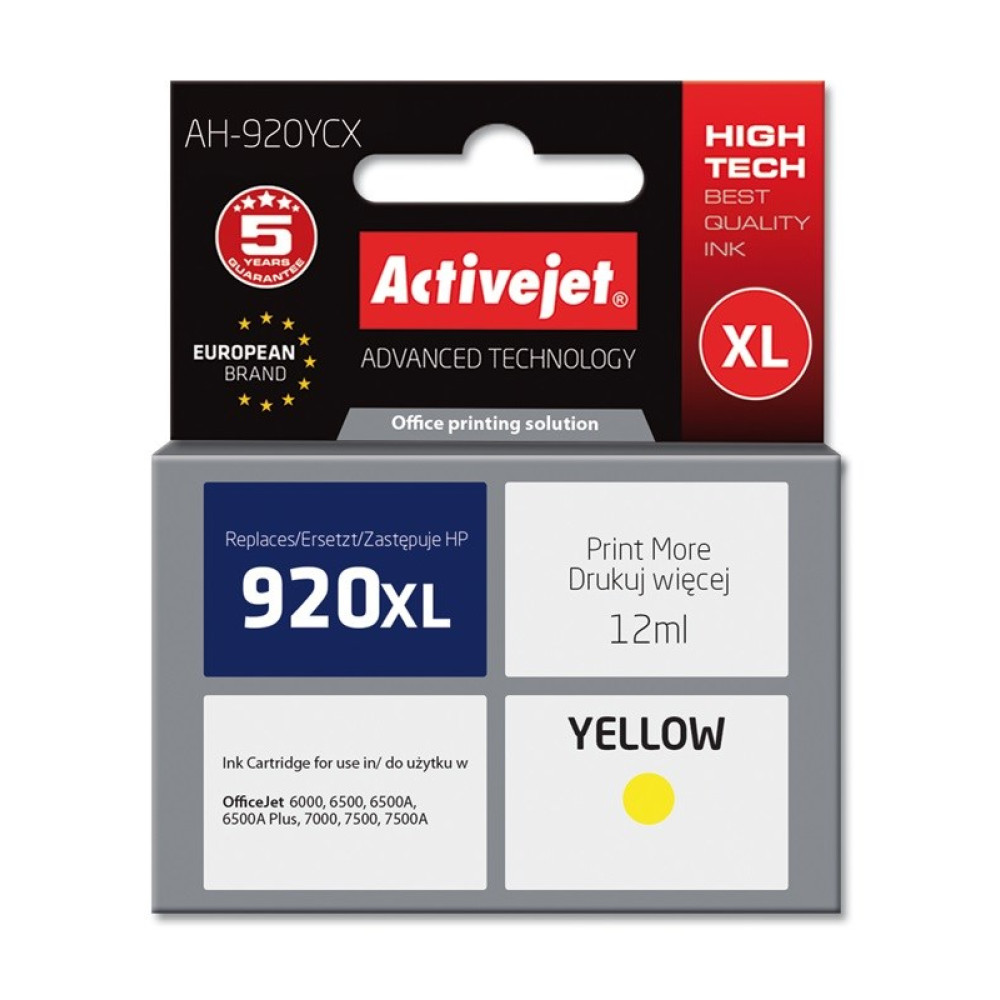 Żółty tusz Activejet 920XL, 12ml, do drukarek OfficeJet.