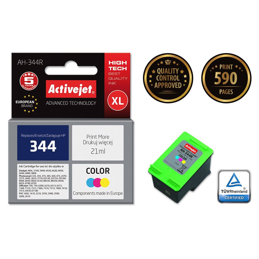 Tusz kolorowy Activejet AH-344R XL, zamiennik HP 344, 21ml, Wyprodukowano w Europie.