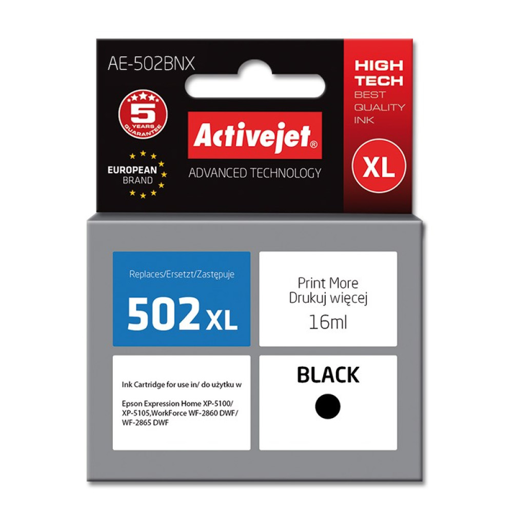 Confezione cartuccia inchiostro nero Activejet 502 XL, modello AE-502BNX.
