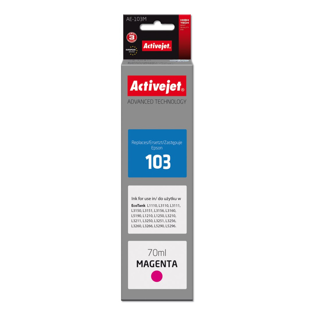 Activejet AE-103M Magenta inkt, 70ml, voor Epson EcoTank printers.