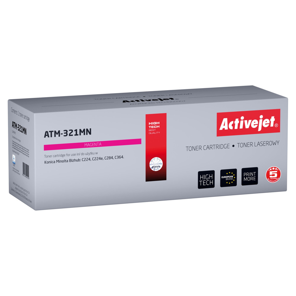 Een magenta Activejet ATM-321MN tonercartridge voor Konica Minolta printers.