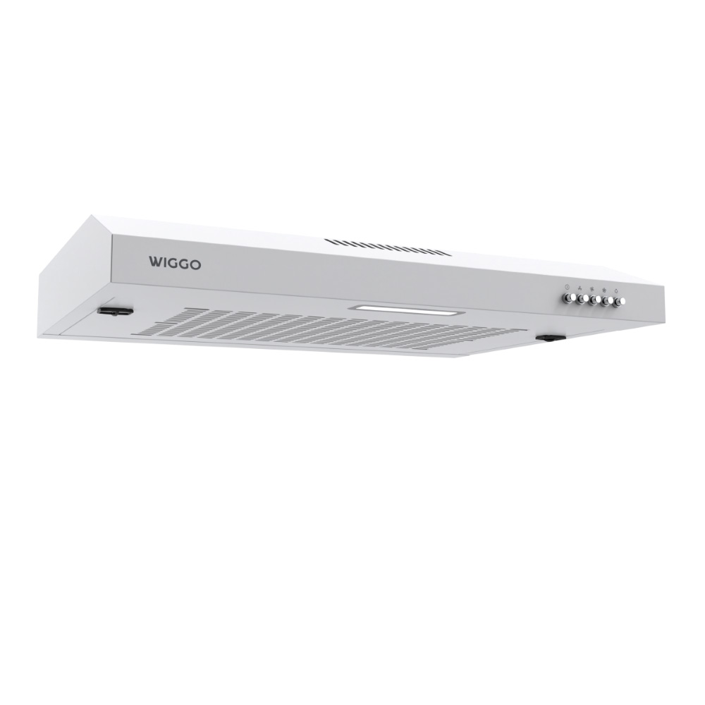 A white range hood with the WIGGO logo and control buttons.