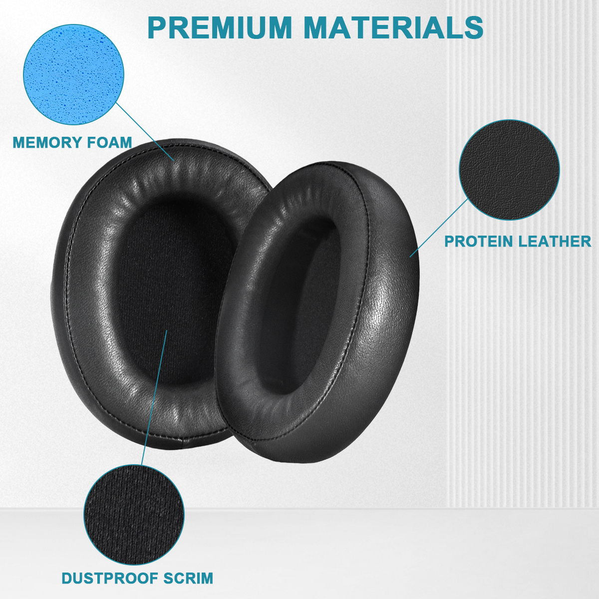Czarne nauszniki ze skóry proteinowej z pianką i siateczką.