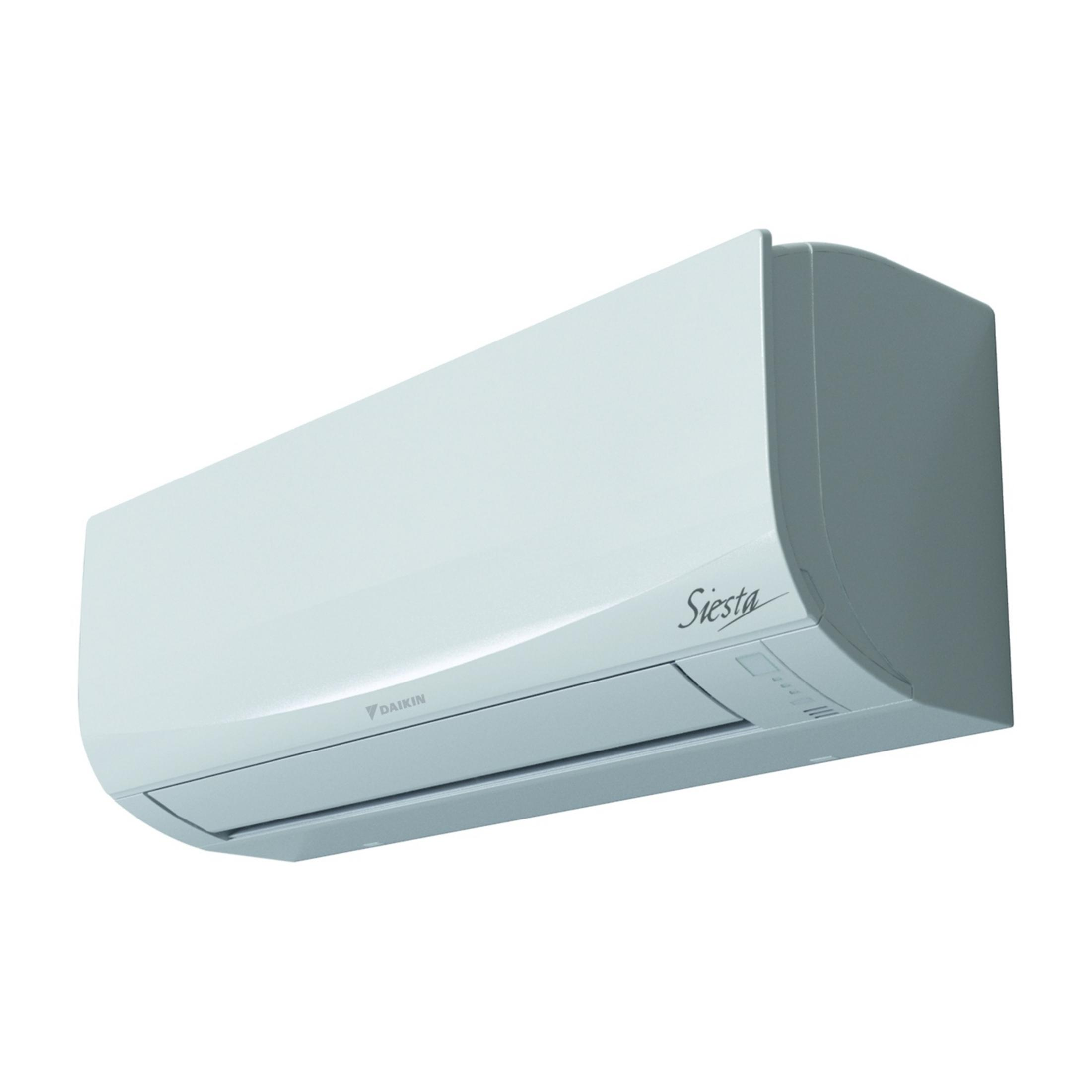 Daikin logosu ve "Siesta" yazılı beyaz bir klima.