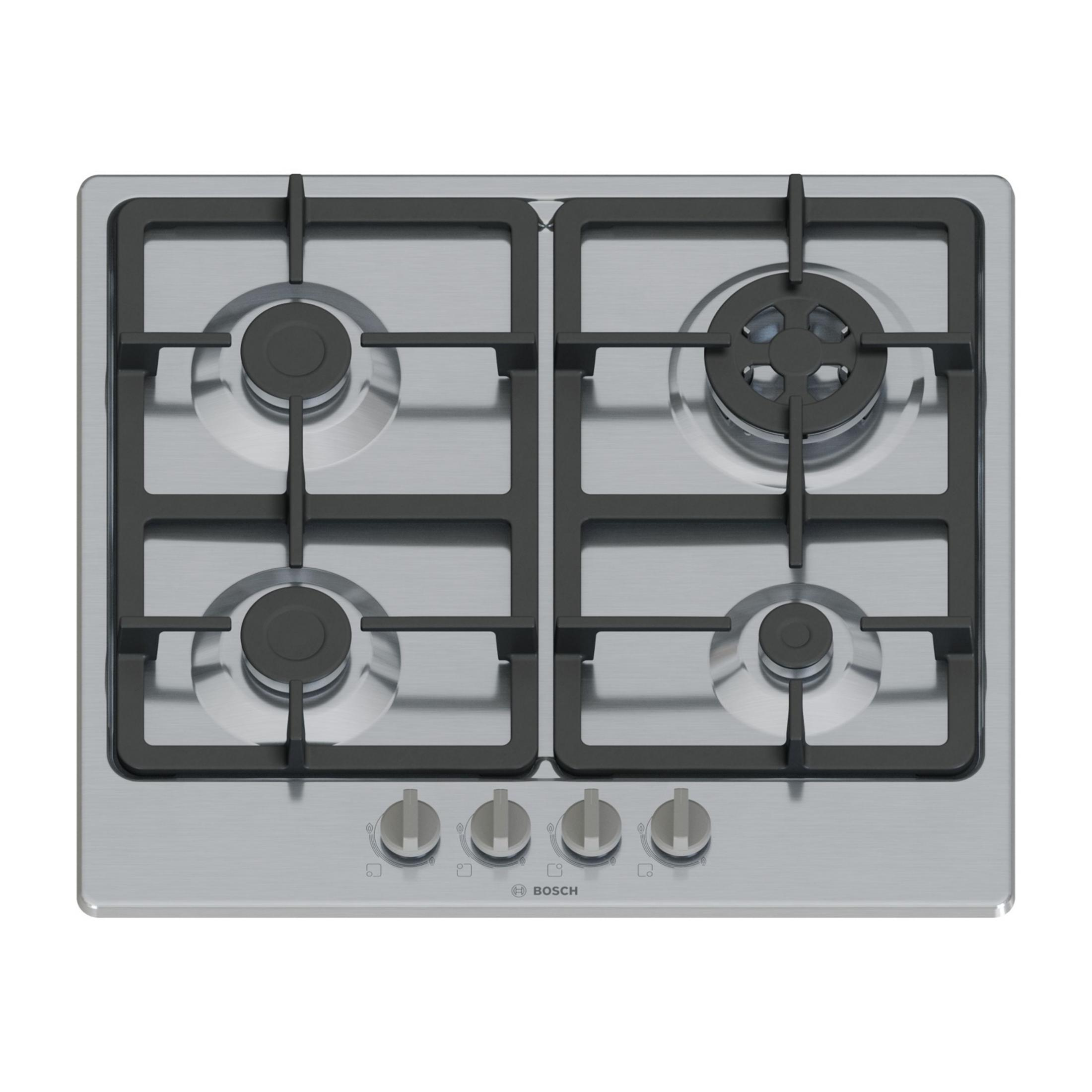 Stal nierdzewna płyta gazowa z czterema palnikami.