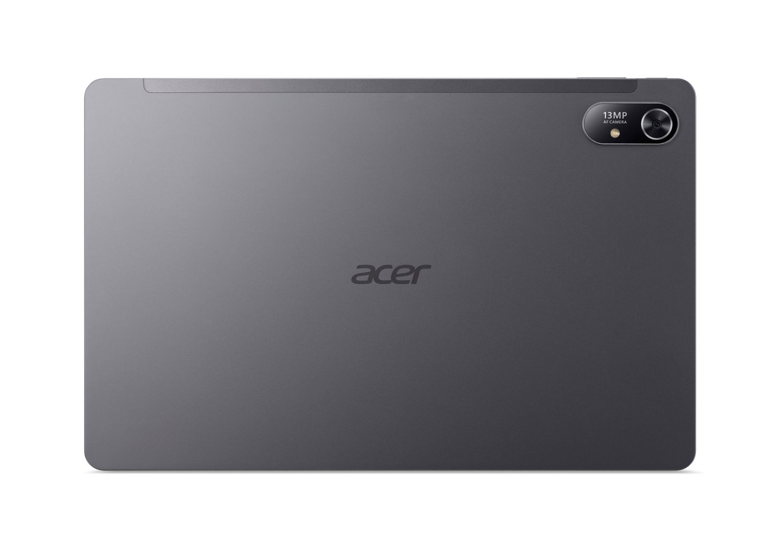 Tył szarego tabletu Acer z modułem kamery i logo Acer.
