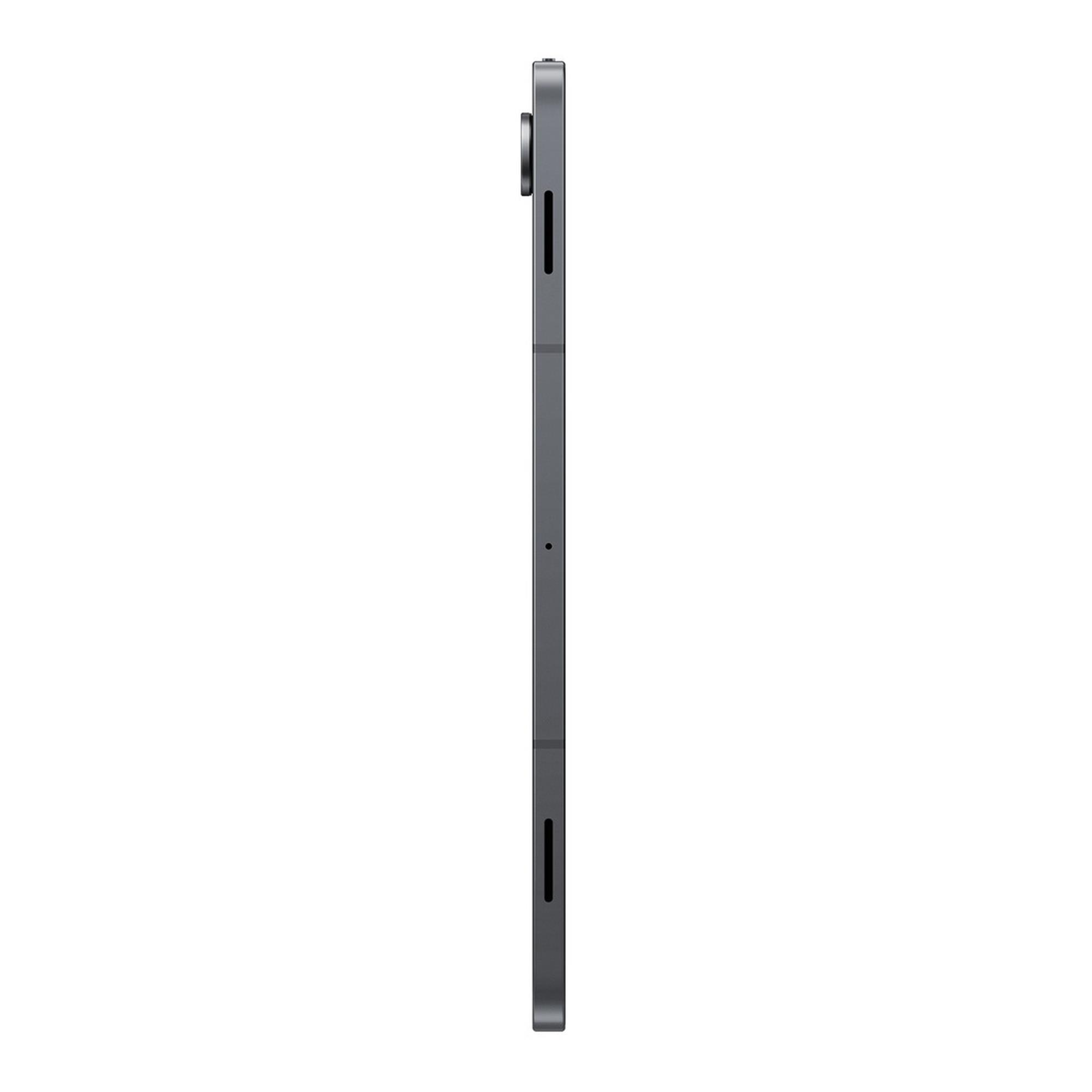 Graues Tablet mit Kameraansicht von der Seite, wei&szlig;er Hintergrund.