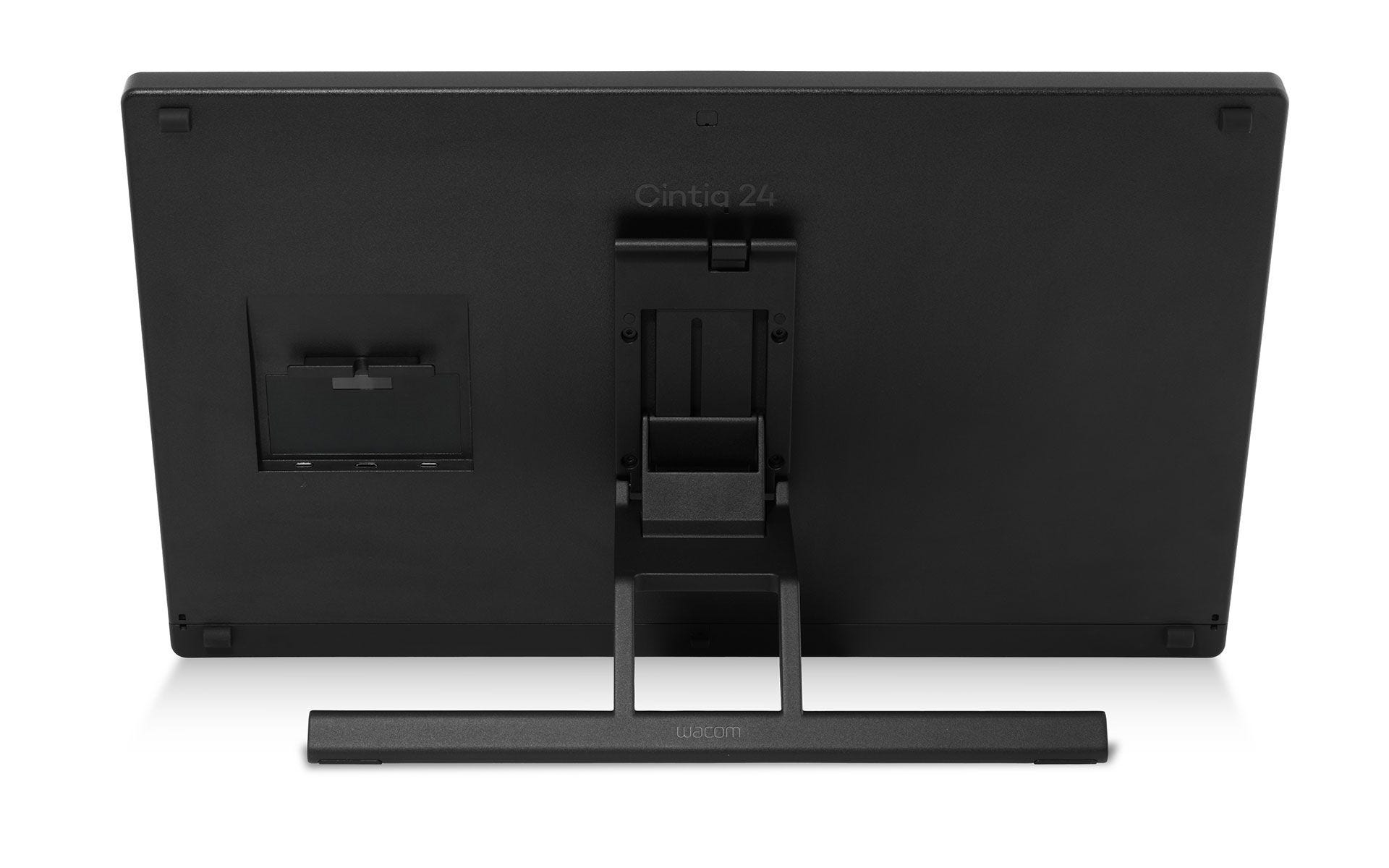 Rückseite eines schwarzen Wacom Cintiq 24 mit ausklappbarem Ständer.