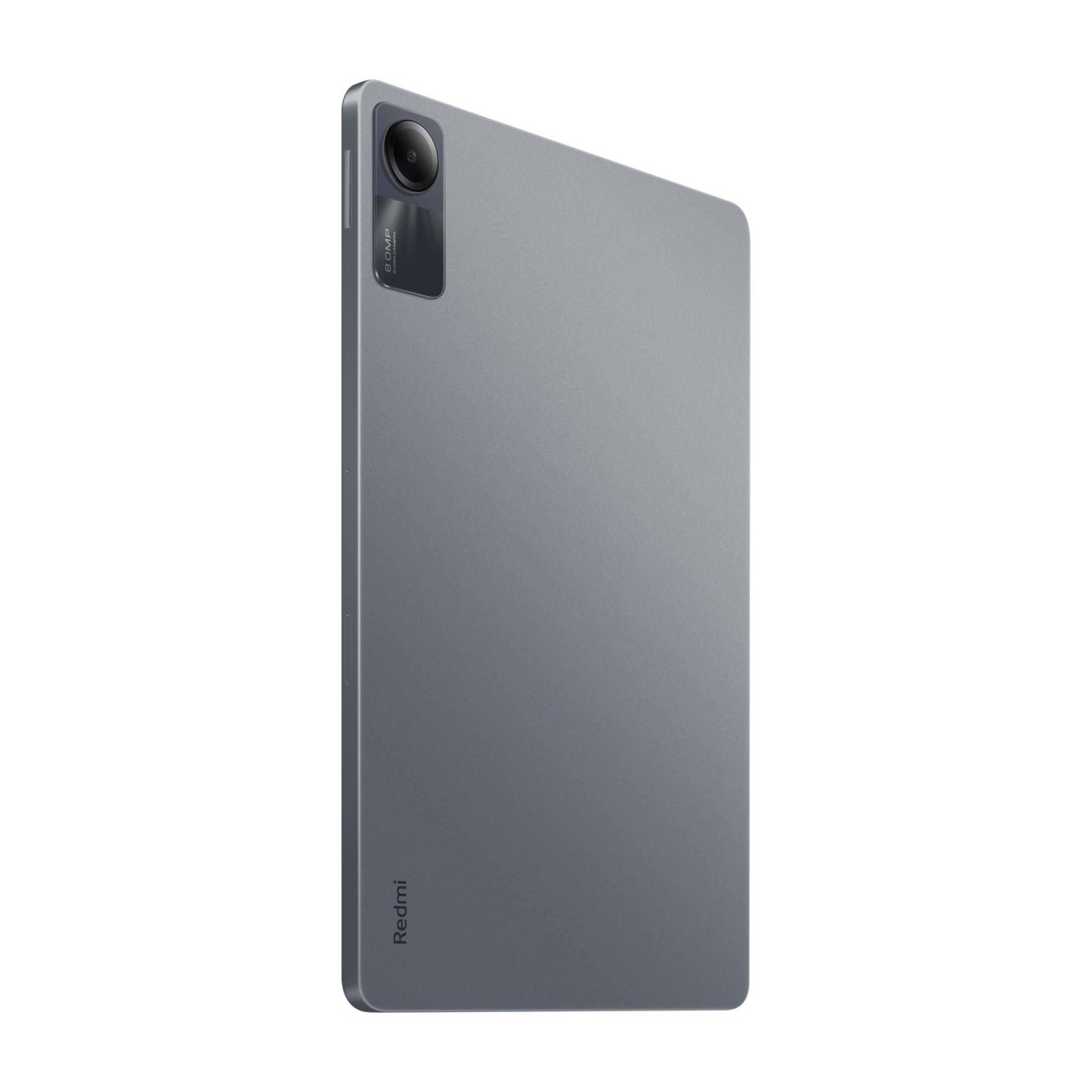 Tableta gris con cámara y logo de Redmi en la parte trasera.