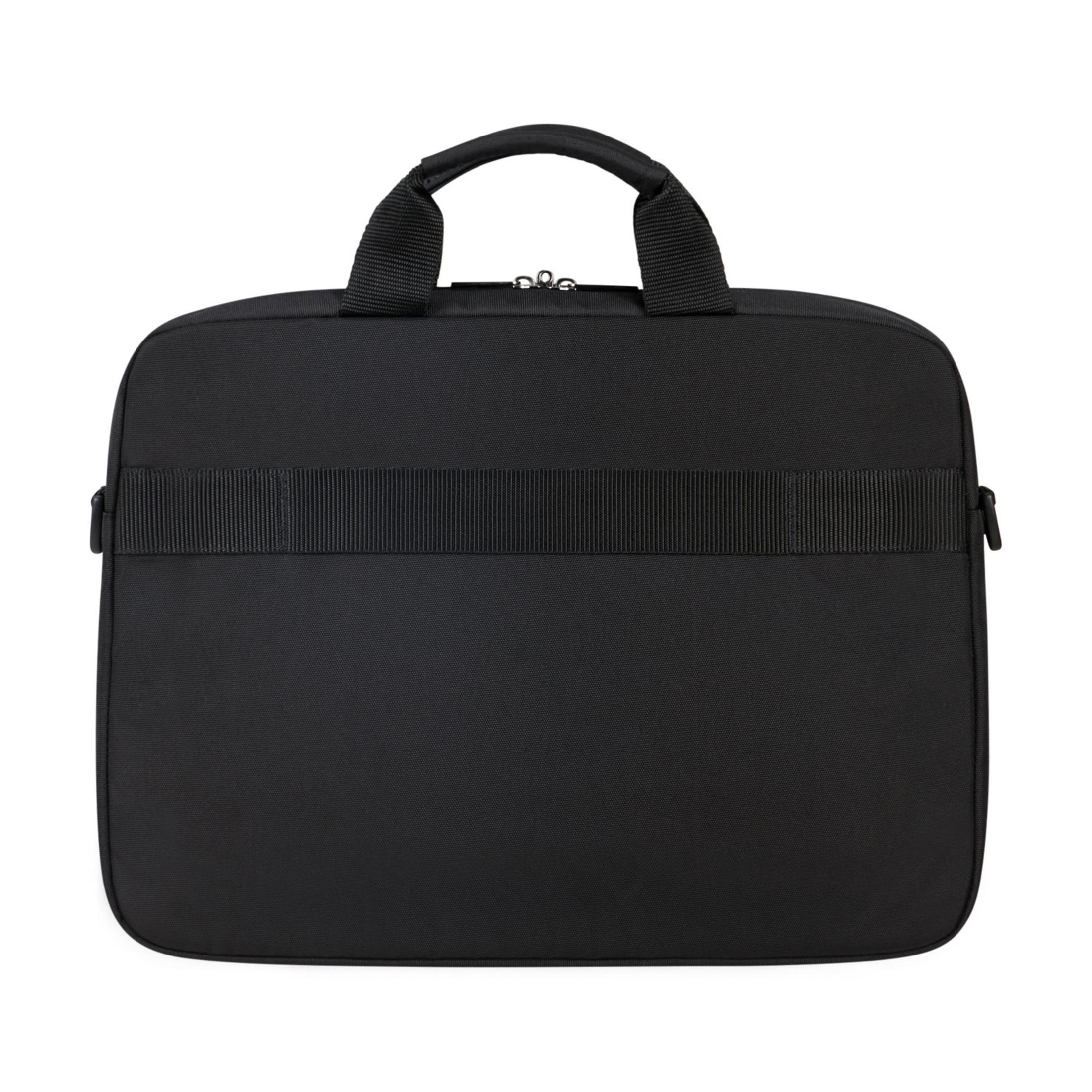 Schwarze Laptoptasche mit Tragegriffen und einem<lt/>0<gt/> Band vorne.