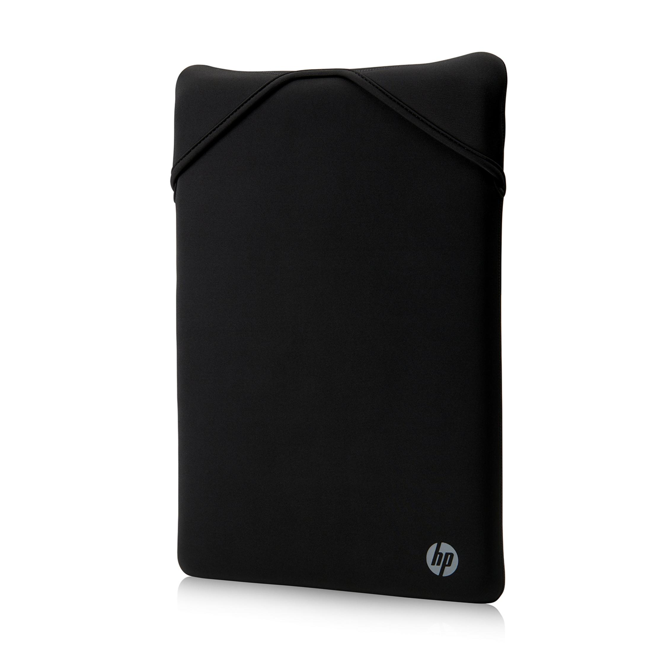 Schwarze HP Laptoptasche mit silbernem HP-Logo.