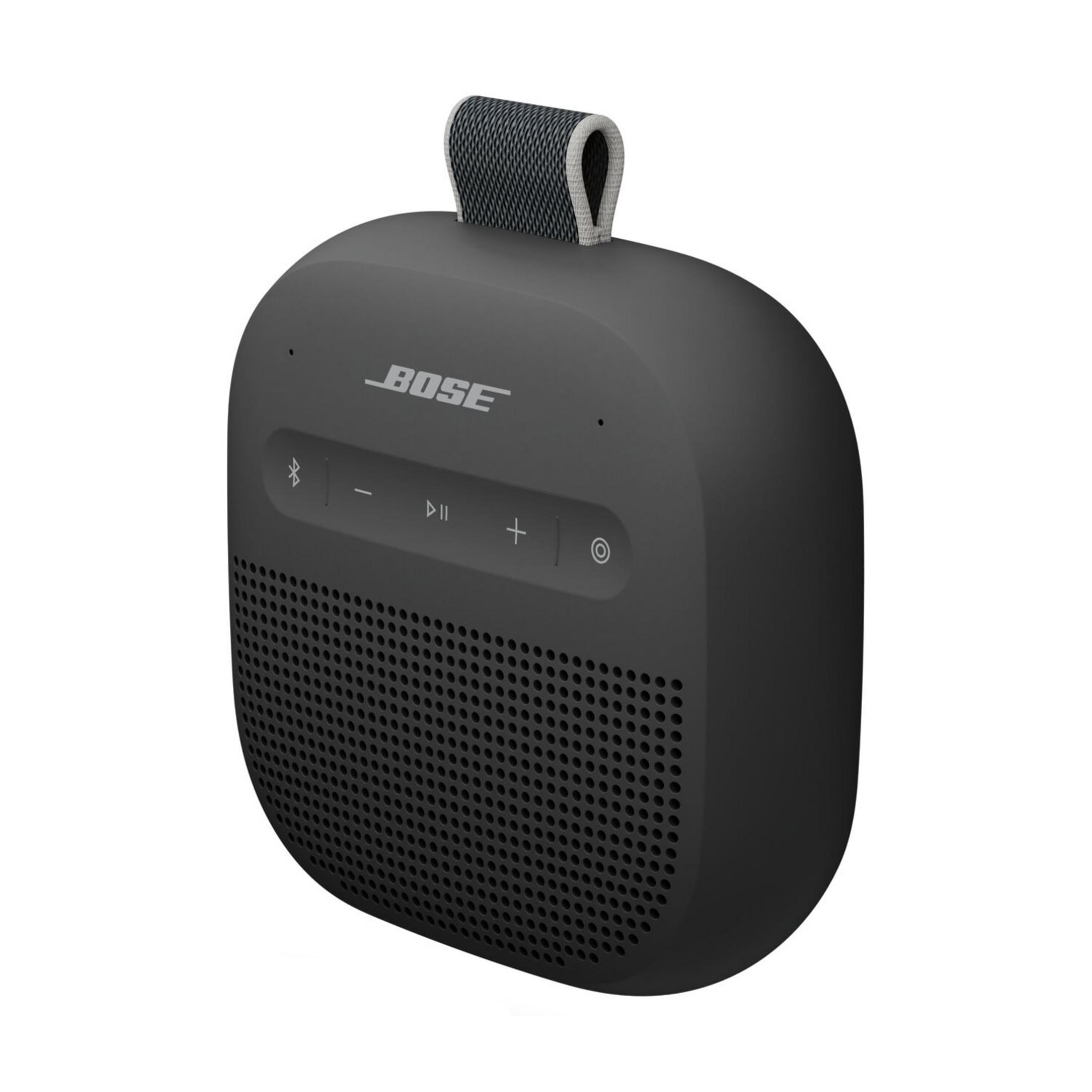 Altavoz Bose negro con asa y botones de control.