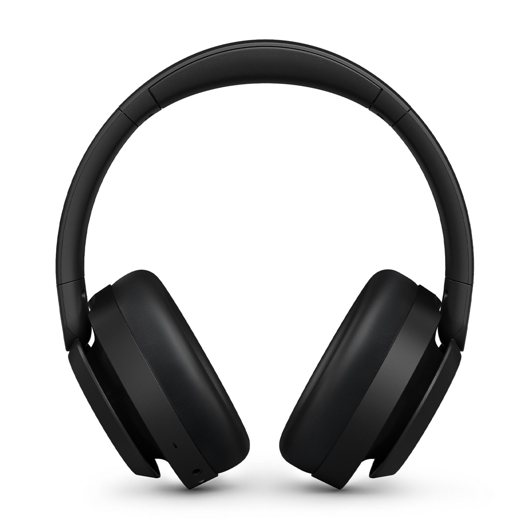 Auriculares negros supraaurales con diadema y dos almohadillas.