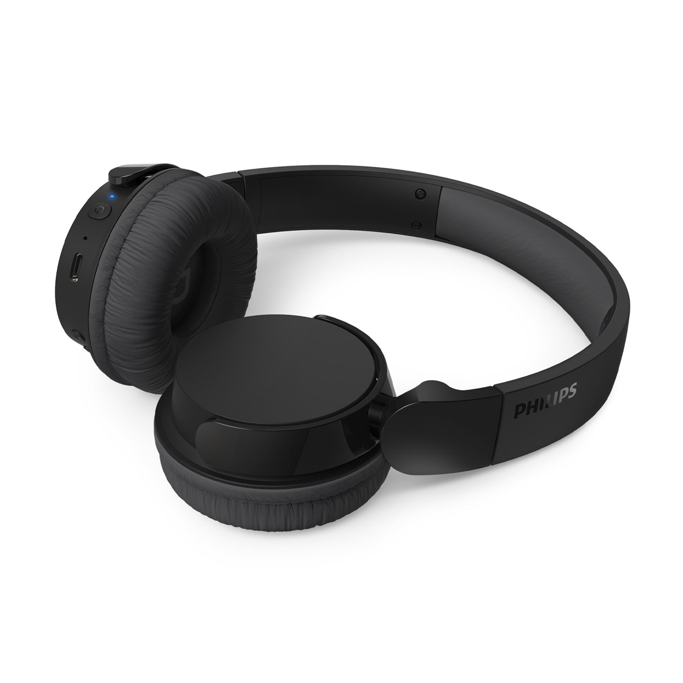 Auriculares Philips negros con almohadillas acolchadas y diadema ajustable.