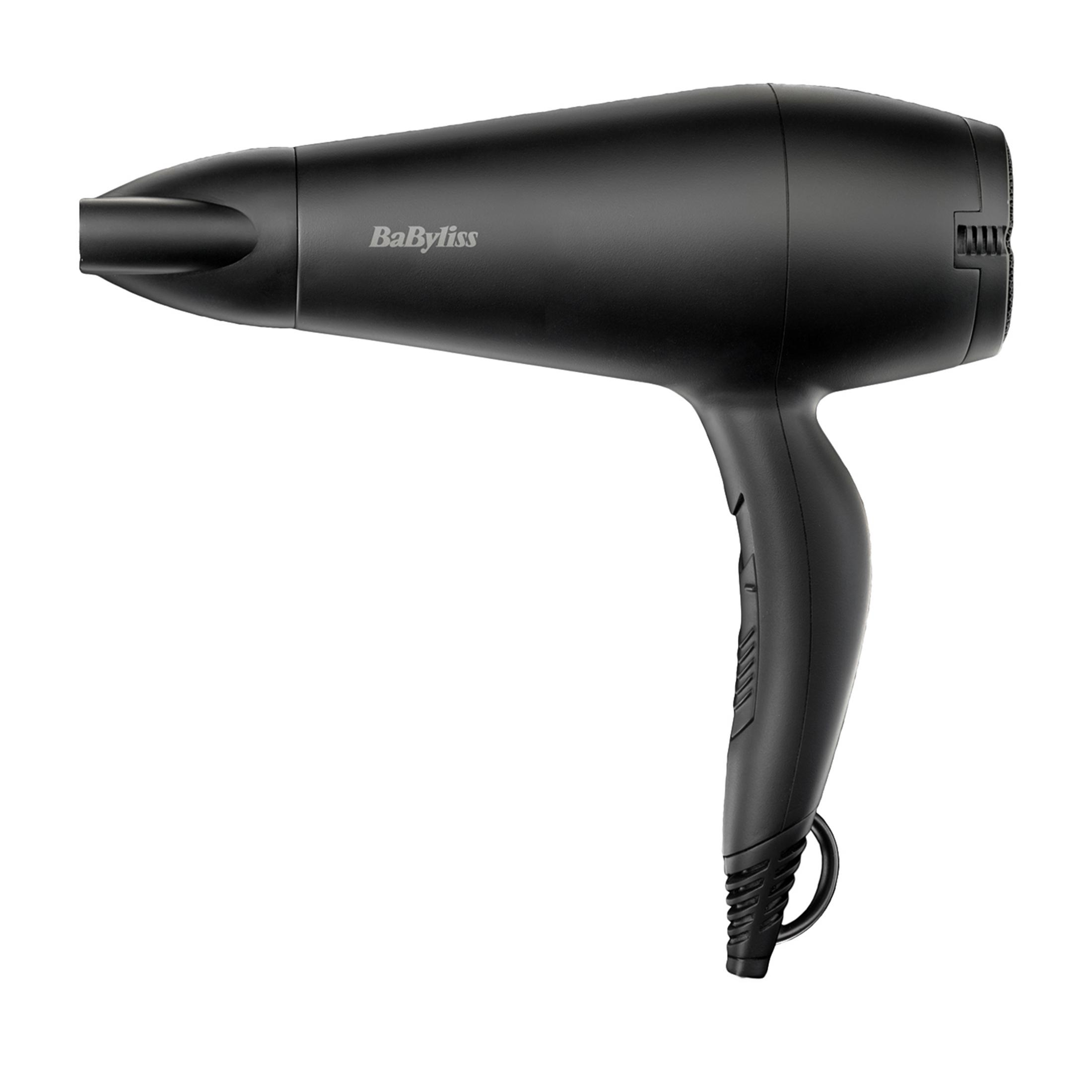 Czarna suszarka Babyliss na białym tle.