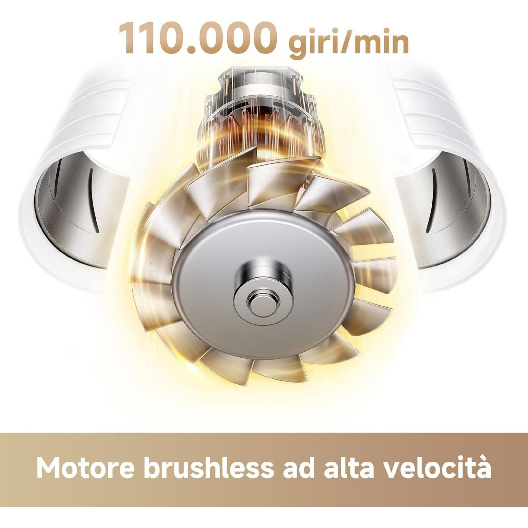 Un motor giratorio de 110.000 RPM, detallado e iluminado.