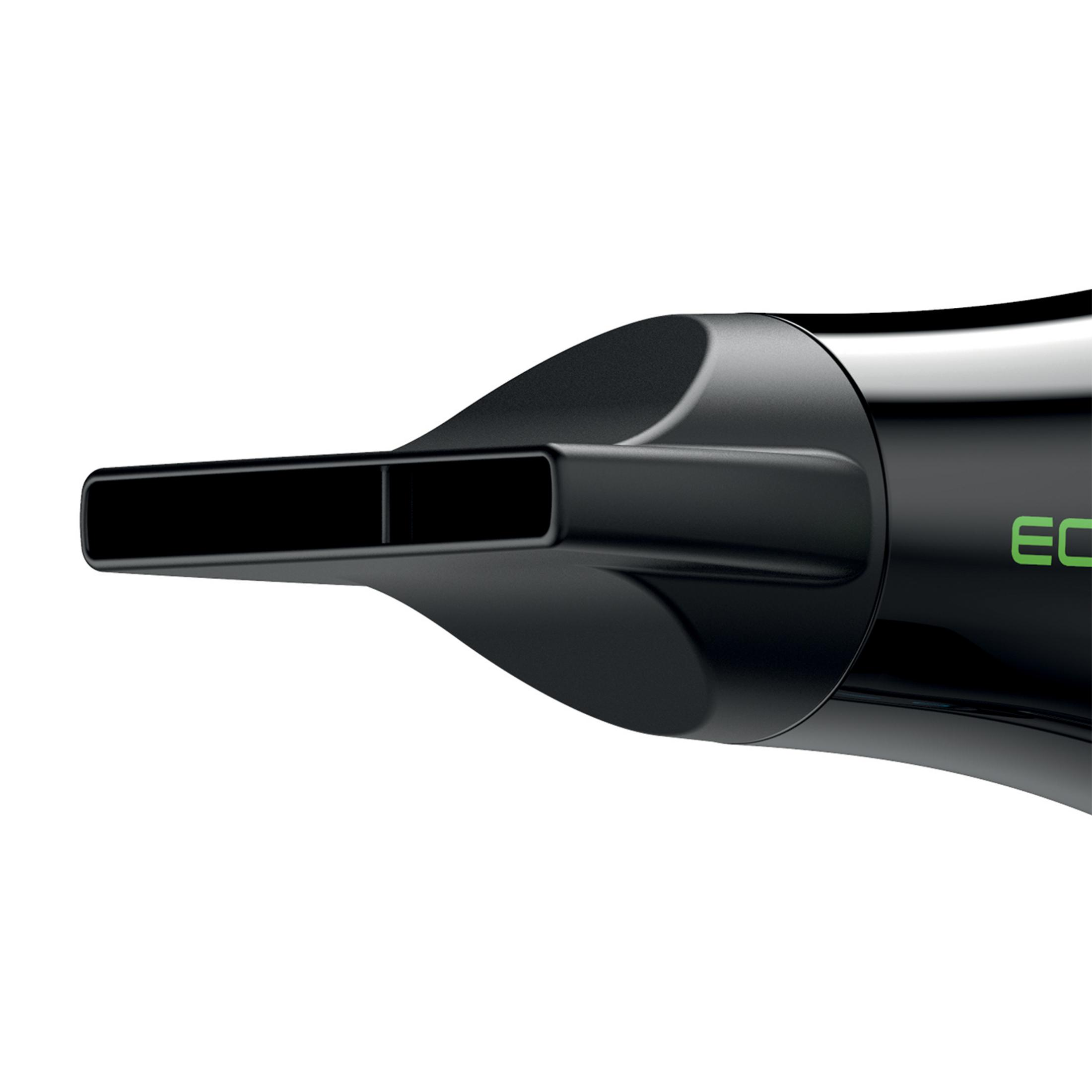 Czarna dysza suszarki do włosów z zielonym logo na białym tle.