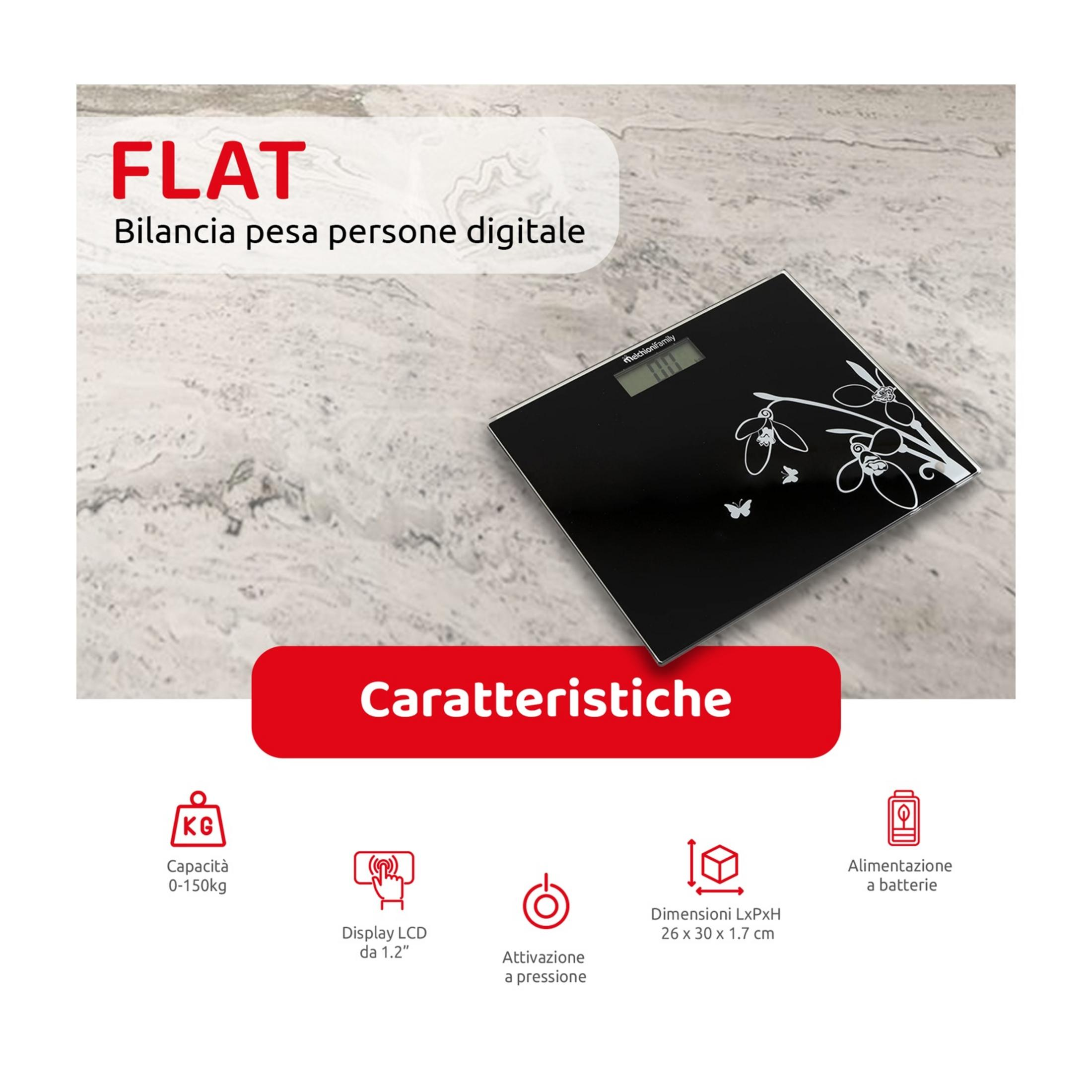 Czarna waga cyfrowa z motywem kwiatowym i cechami.