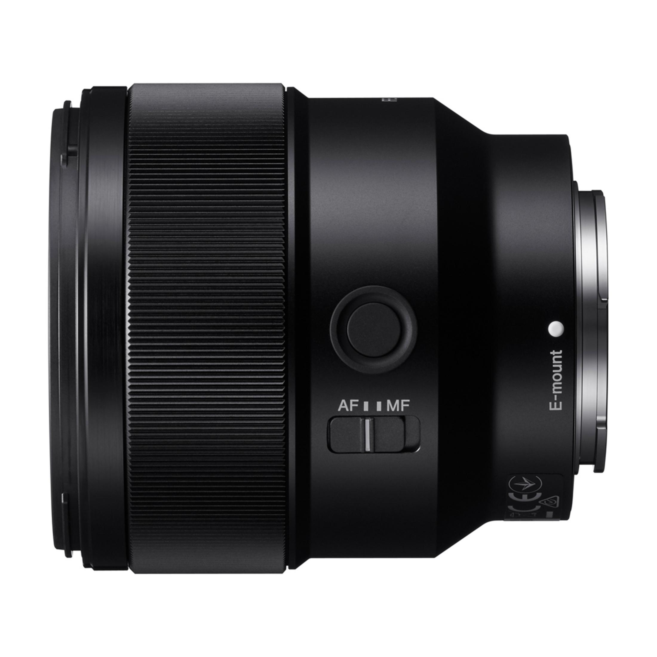 Lente de cámara negra con interruptor de enfoque y marca E-mount.