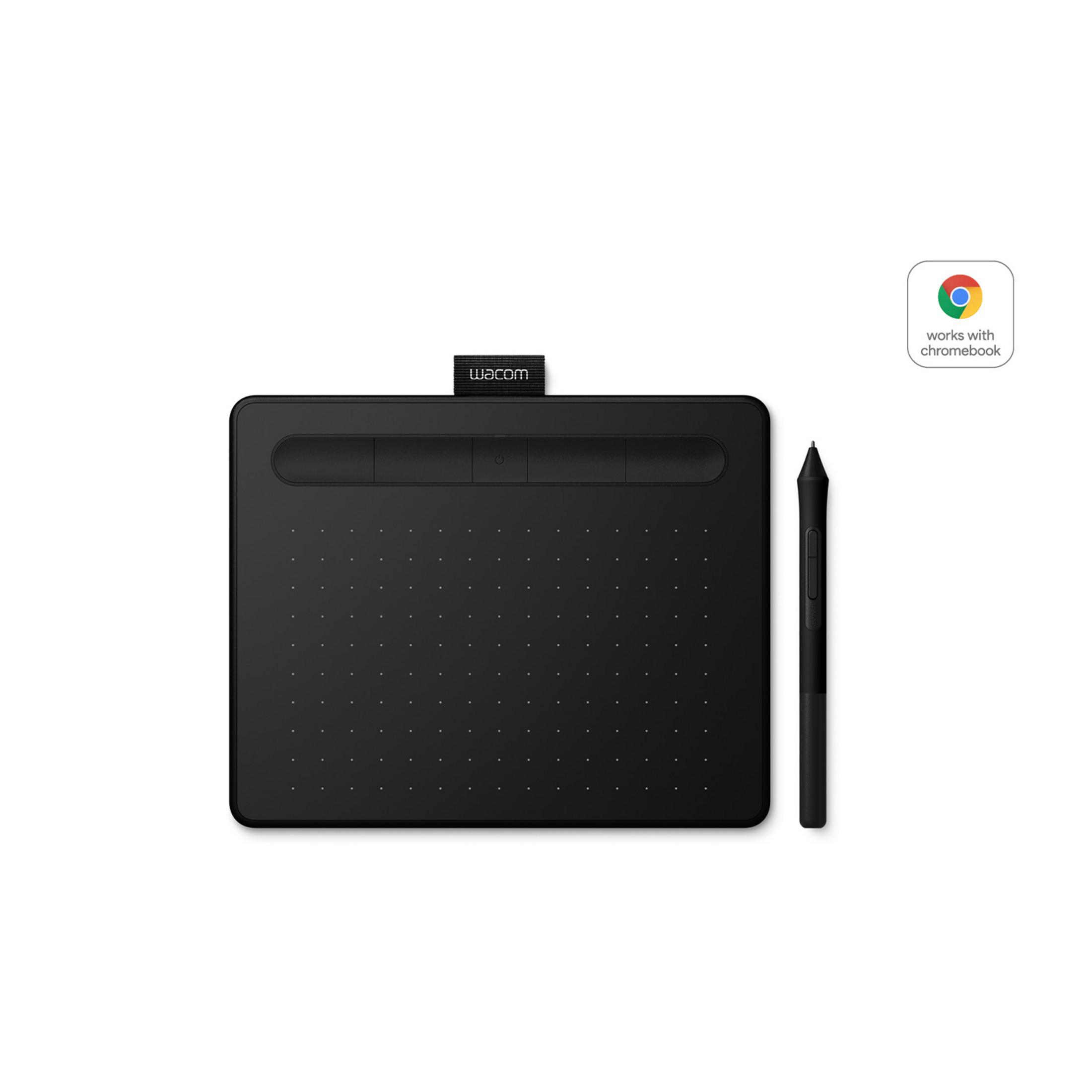Czarny tablet graficzny Wacom z piórkiem i logo Chromebook.