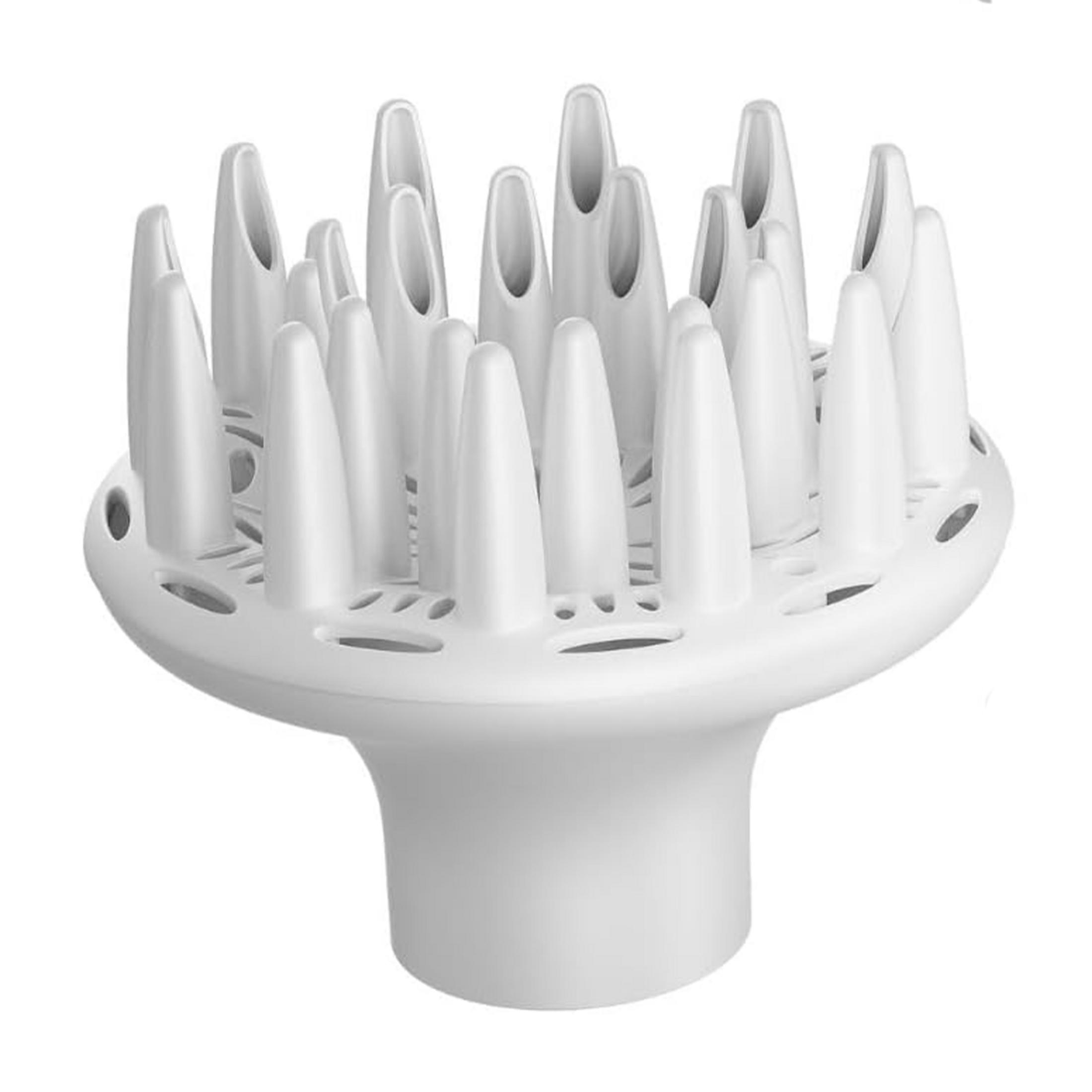 Ein weißer Diffusoraufsatz für einen Haartrockner mit vielen Fingern.