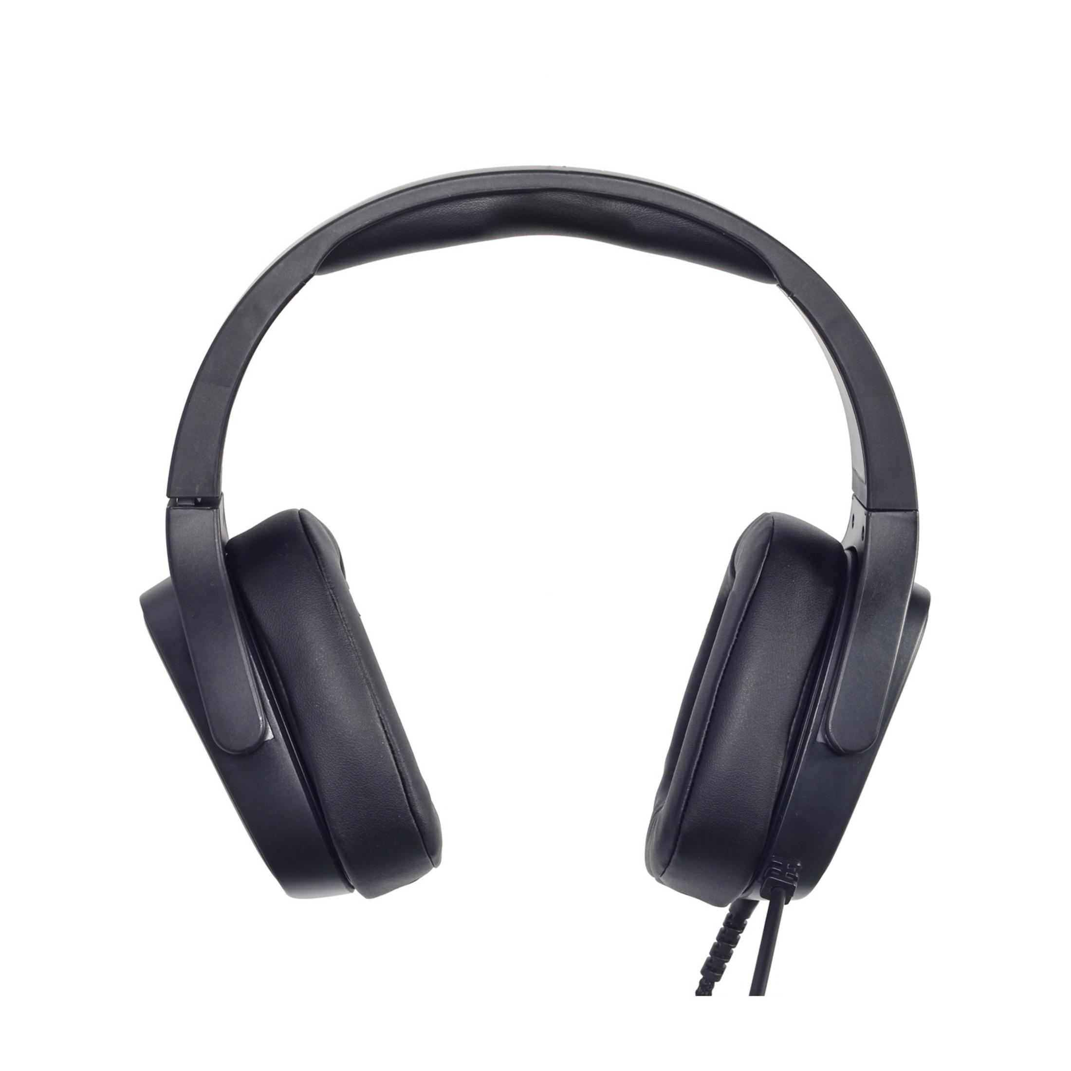 Auriculares negros con almohadillas acolchadas y diadema flexible.