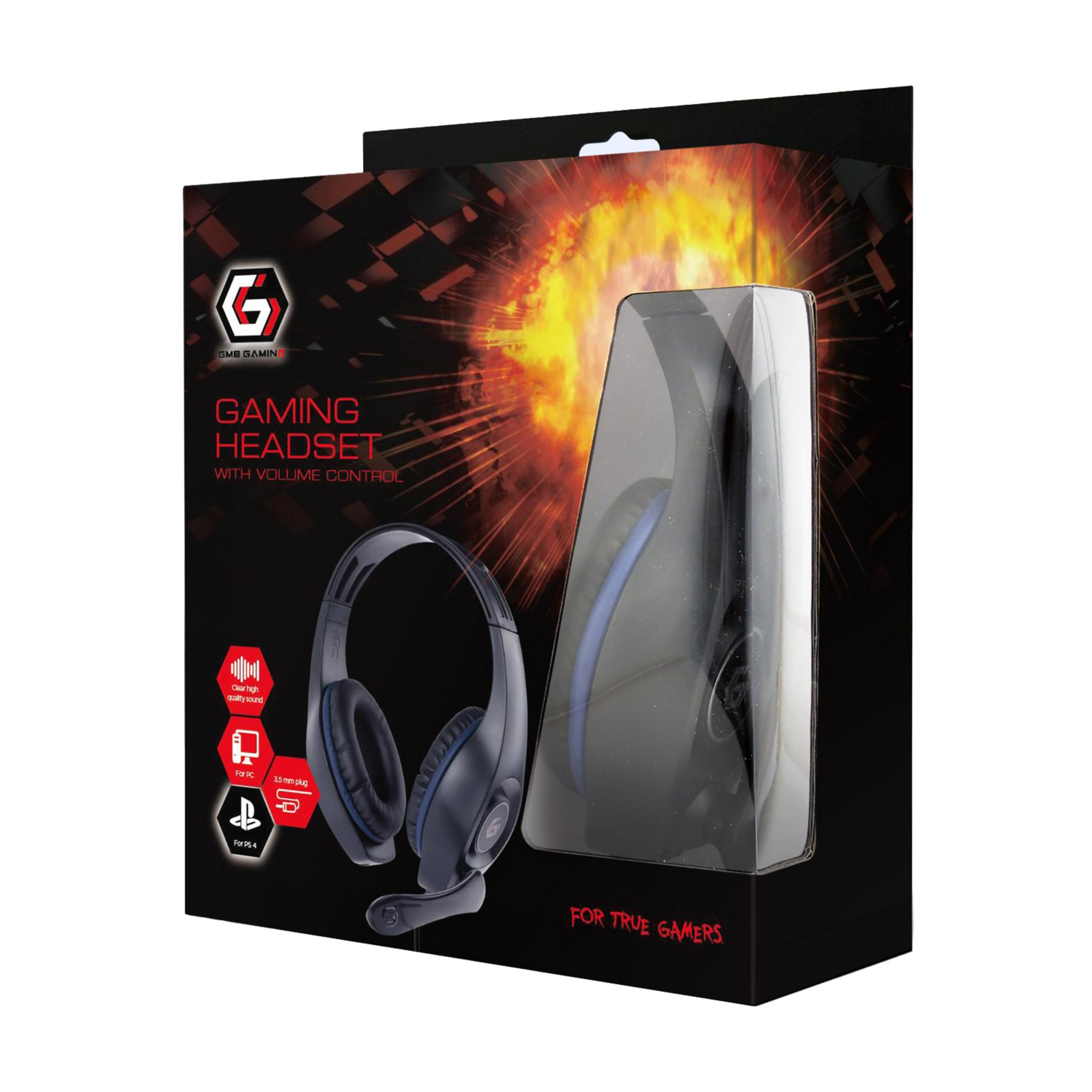 Gaming headset packaging with a black and red fiery background. Features the headset and logo.