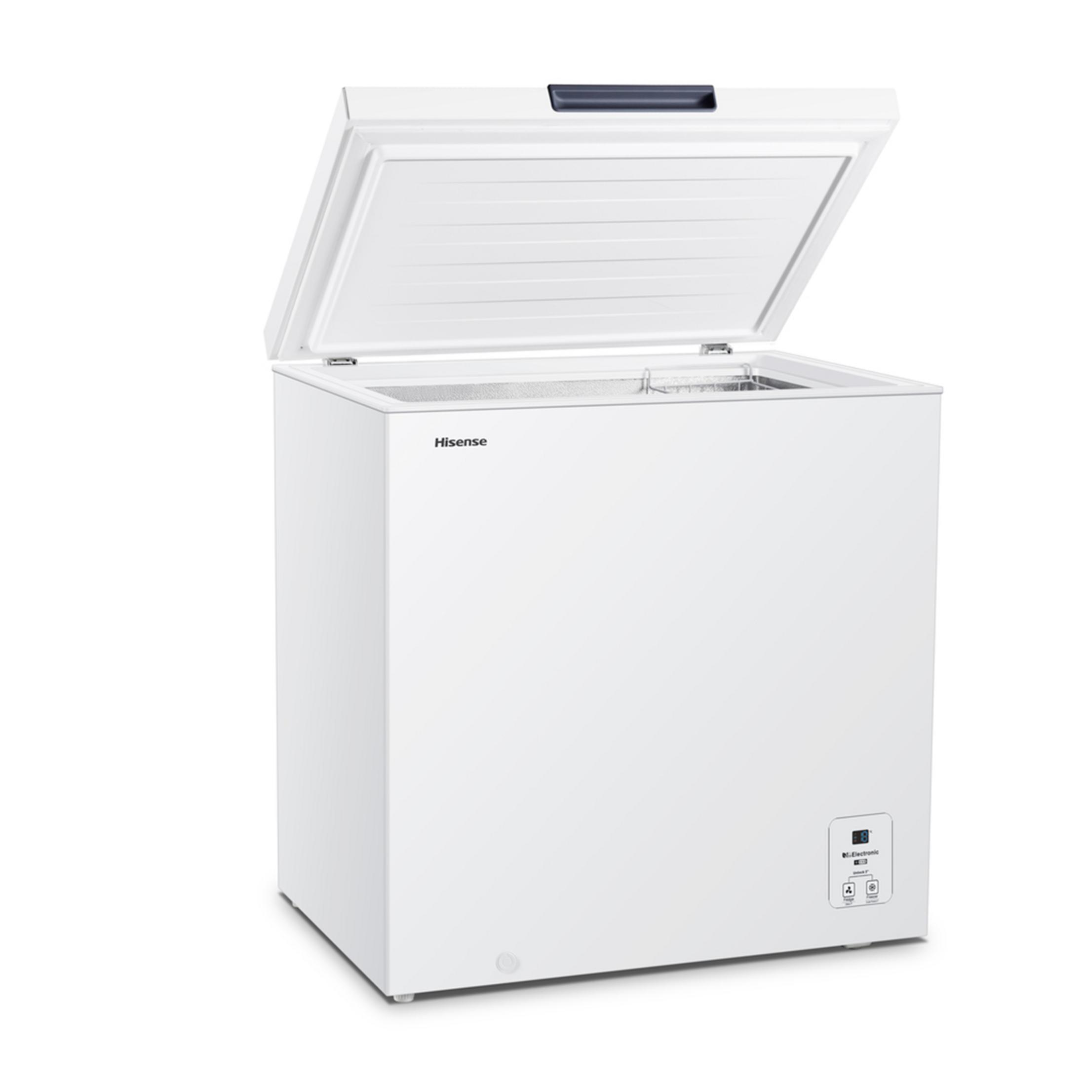 Bia00a zamra00arka skrzyniowa z lekko uchyln00 pokryw00.