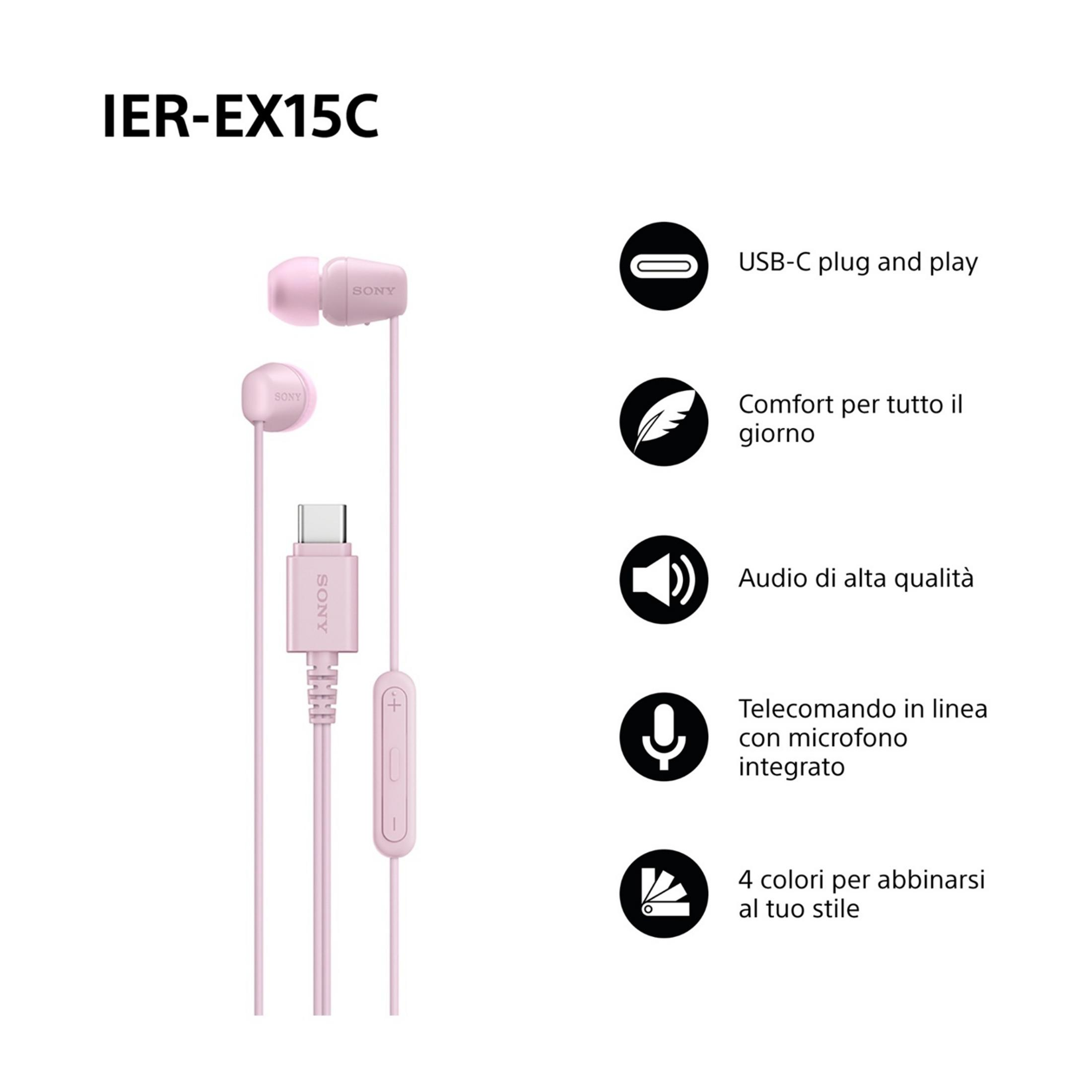 Sony IER-EX15C Kopfhörer mit USB-C, Komfort, Audio, Mikrofon und Farben.