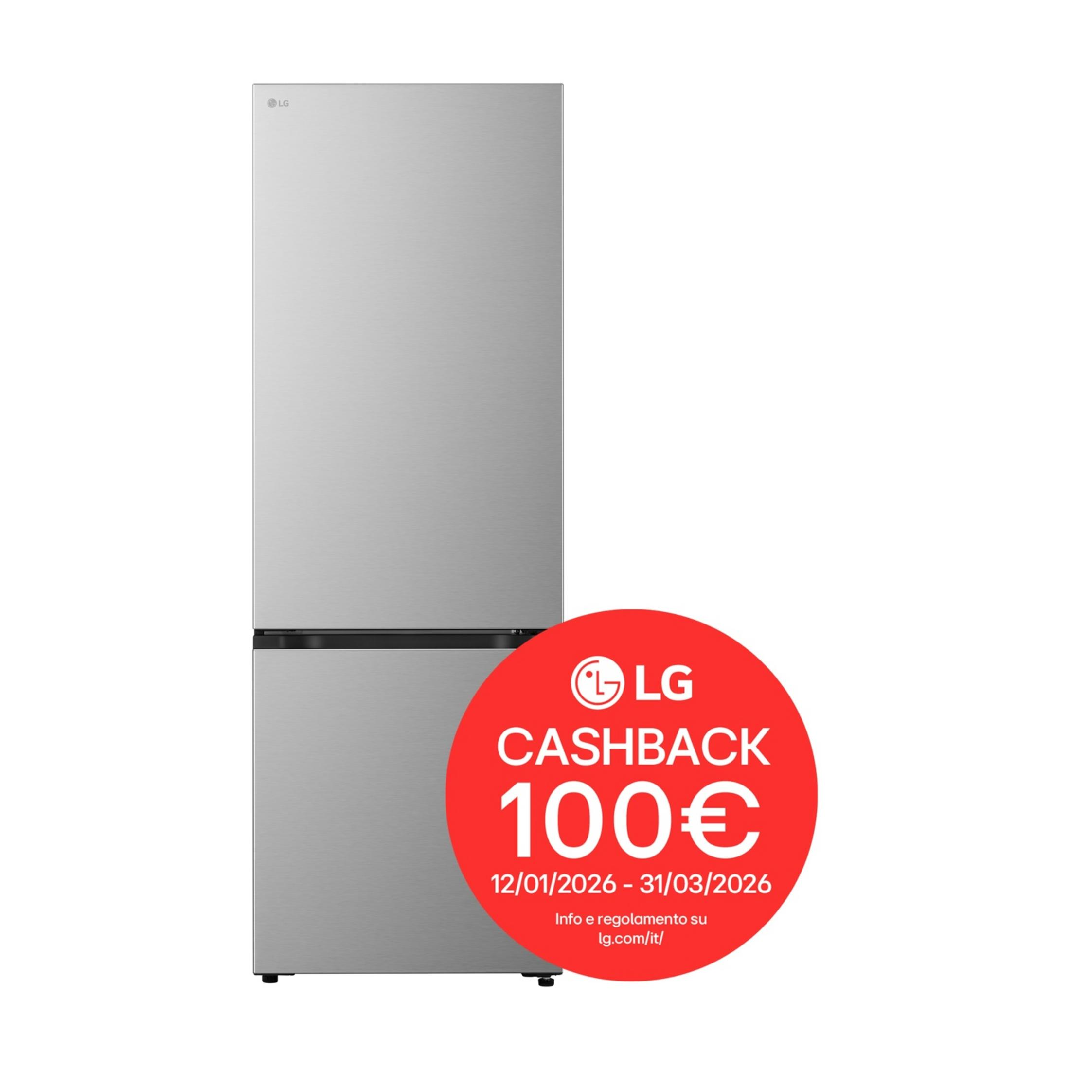 Refrigerador LG plateado con oferta de 100€ de reembolso.