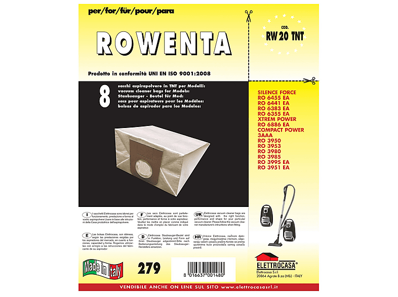Sacchetti Per Aspirapolvere Primebag Compatibili Con Rowenta Allround NT – Pacco Da 5-15 Pezzi