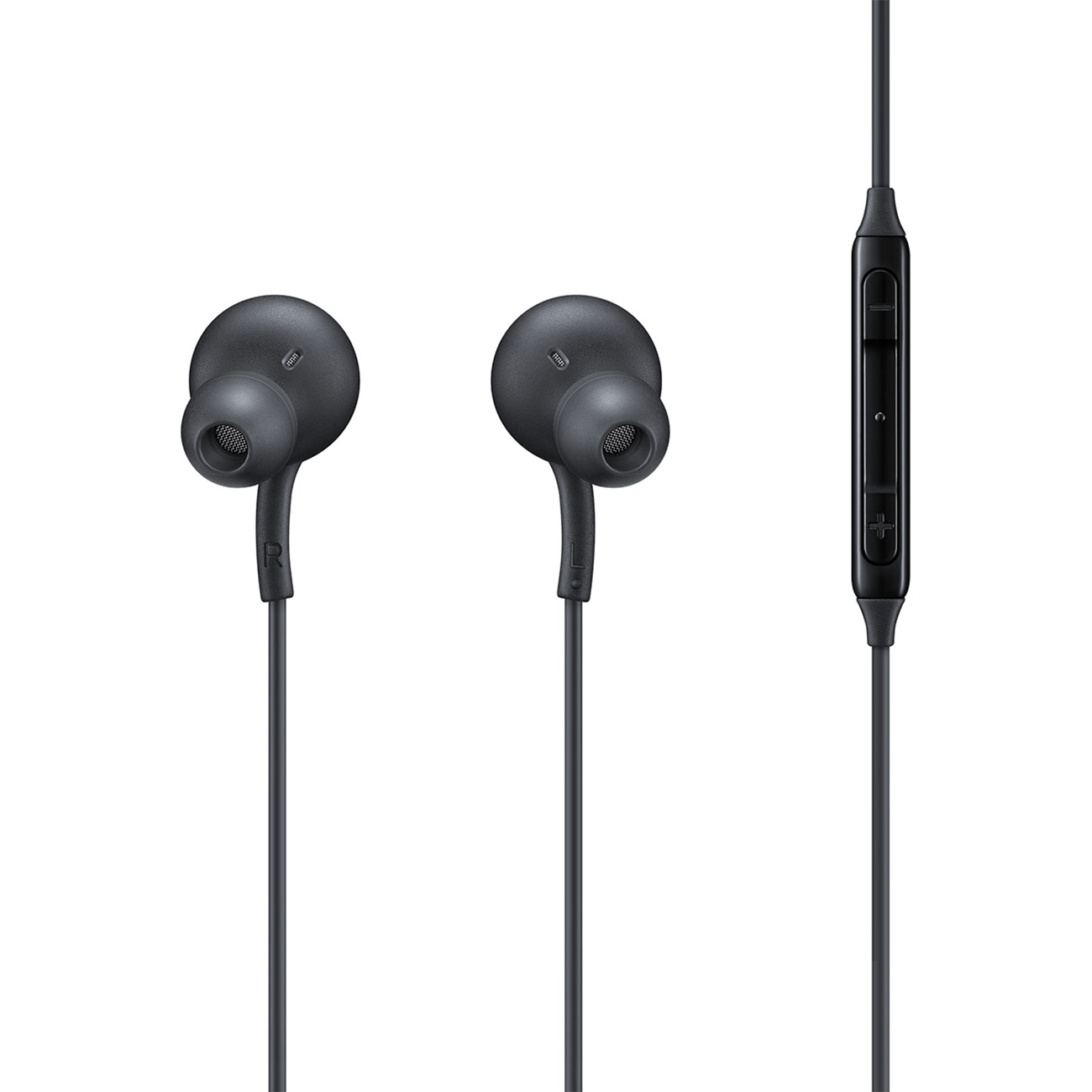 Auricolari neri in-ear con telecomando e cavo.