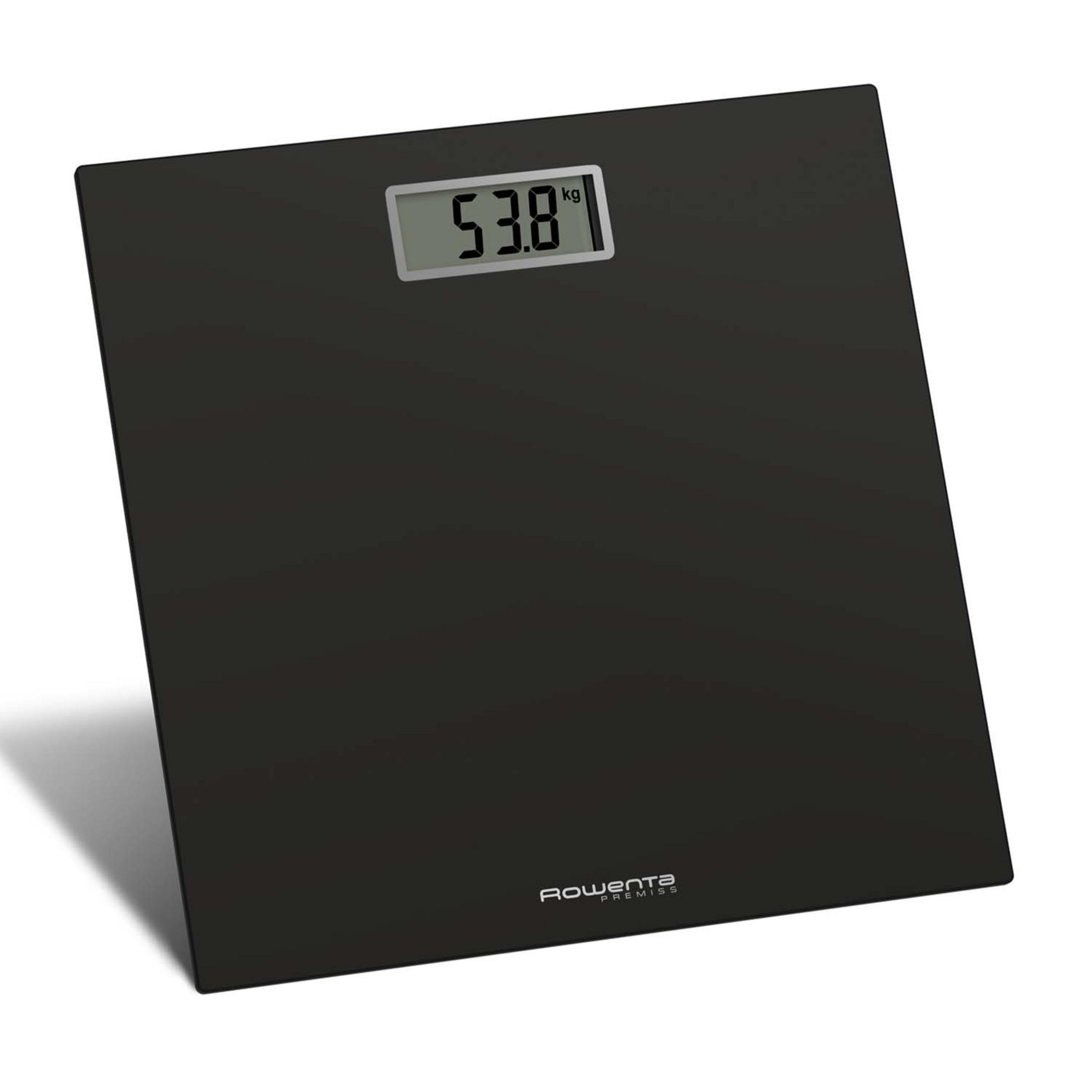Czarna waga cyfrowa pokazująca 53,8 kg.