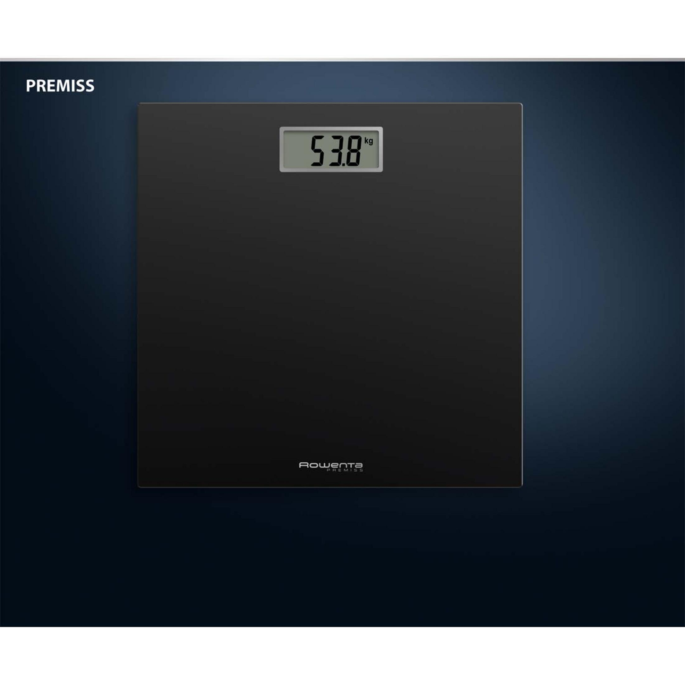 Czarna cyfrowa waga łazienkowa pokazująca 53,8 kg.
