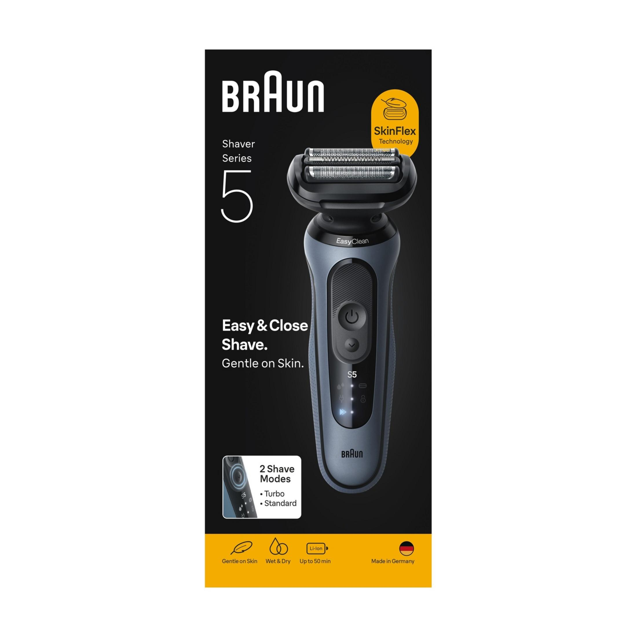 SkinFlex Teknolojili Braun Seri 5 tıraş makinesi. Siyah aksanlı gri renk.