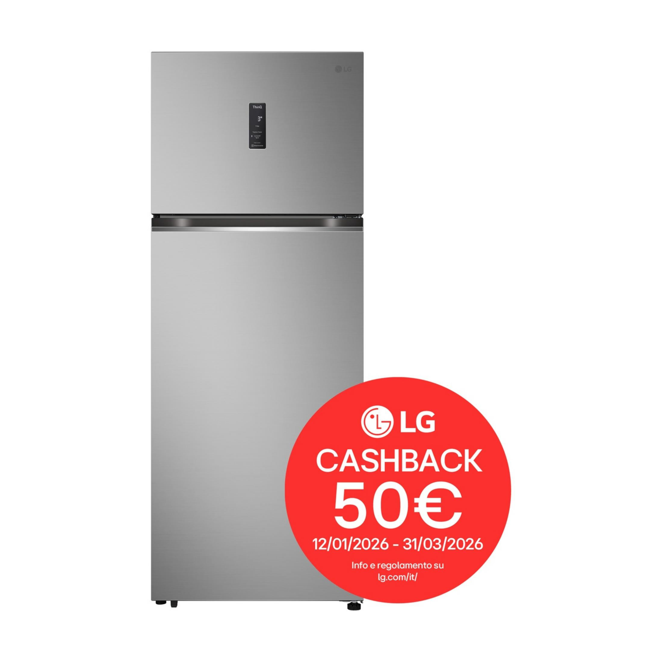 Srebrna lodówka LG z zamrażarką i zwrotem 50€.