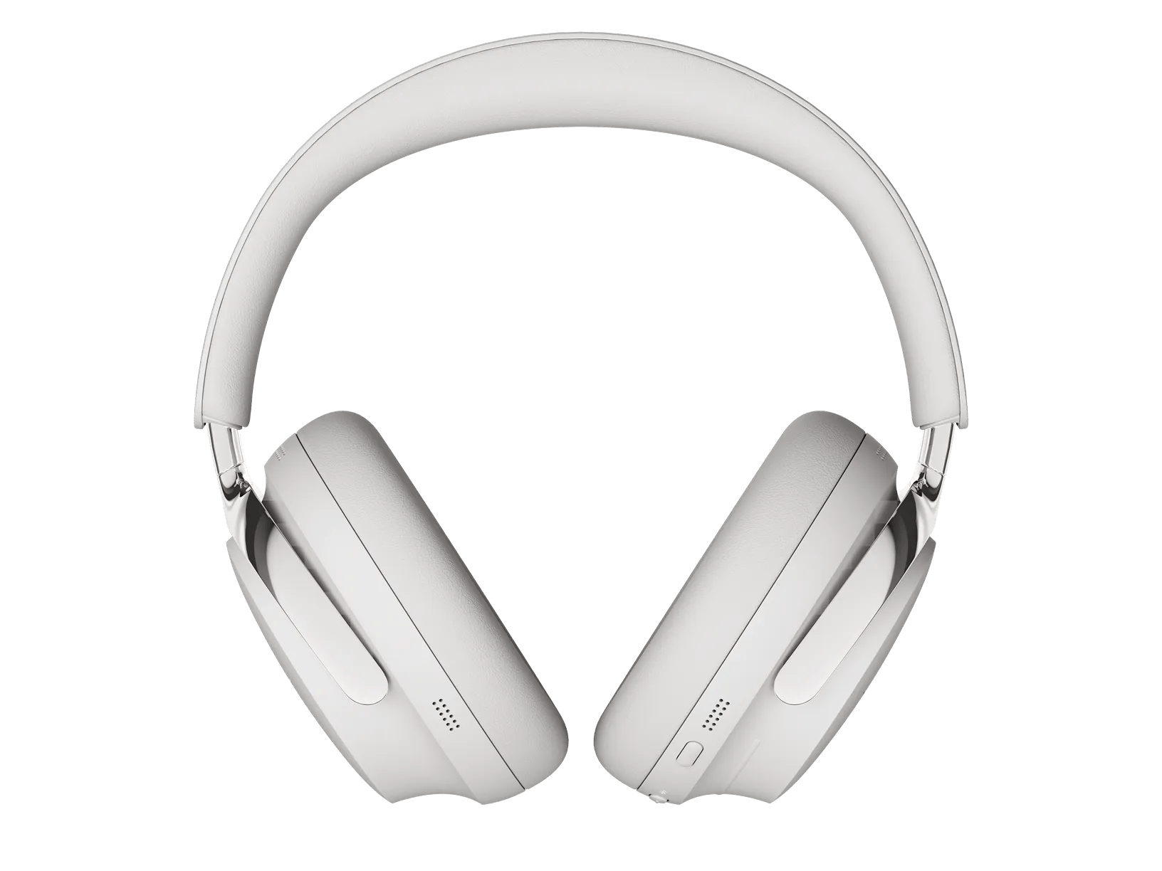 Auriculares blancos supraaurales con diadema y almohadillas, aislados en blanco.