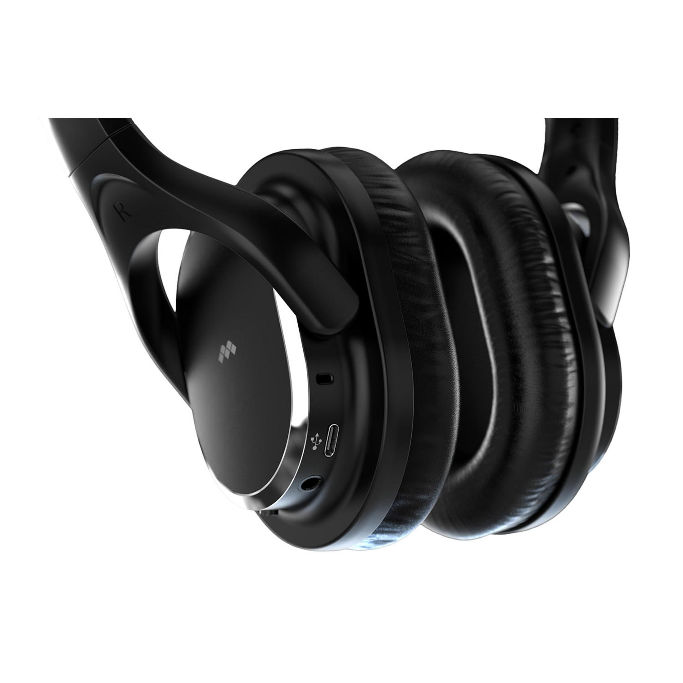 Czarne słuchawki nauszne z miękkimi nausznikami i portem USB-C.