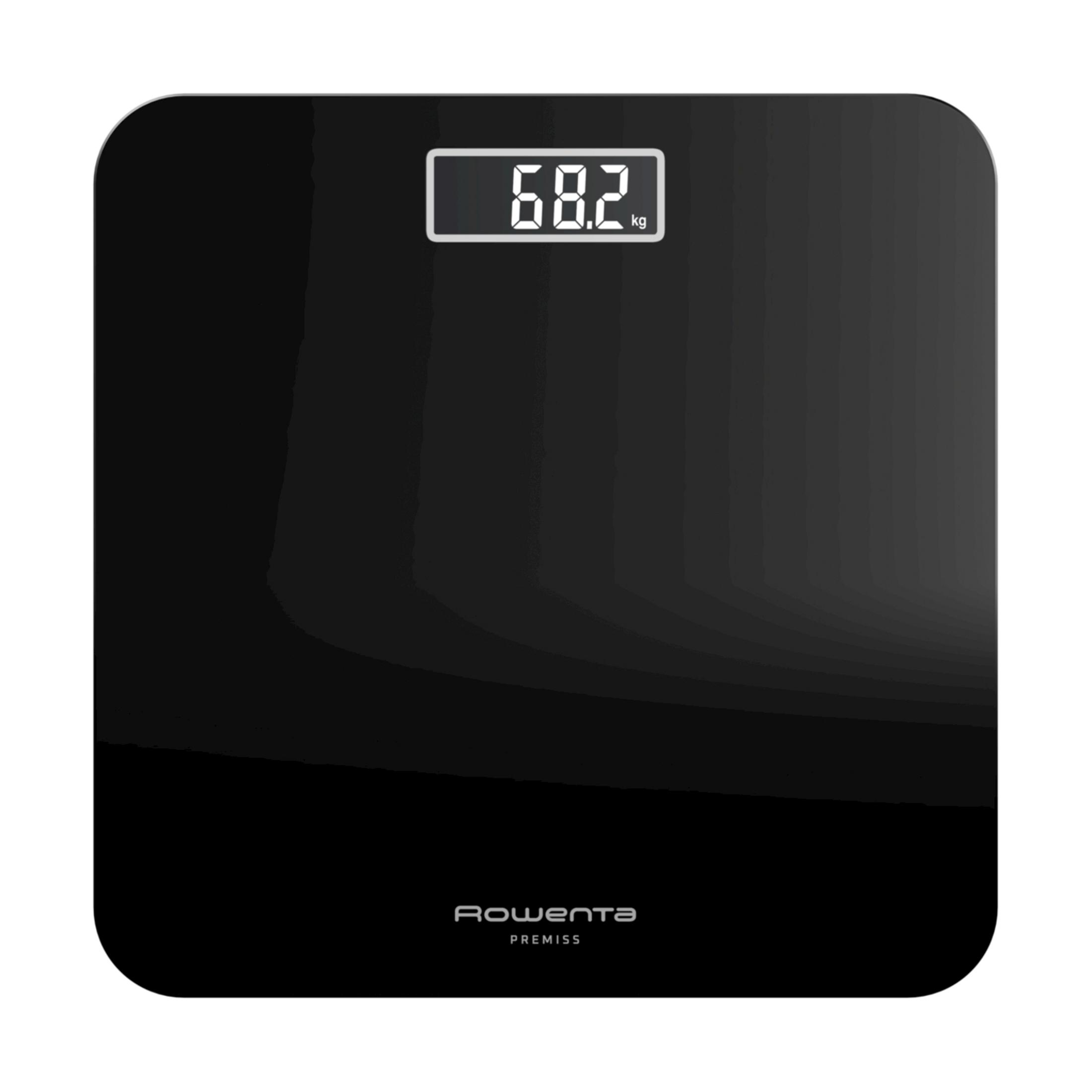 Schwarze Personenwaage mit digitaler Anzeige 68,2 kg.