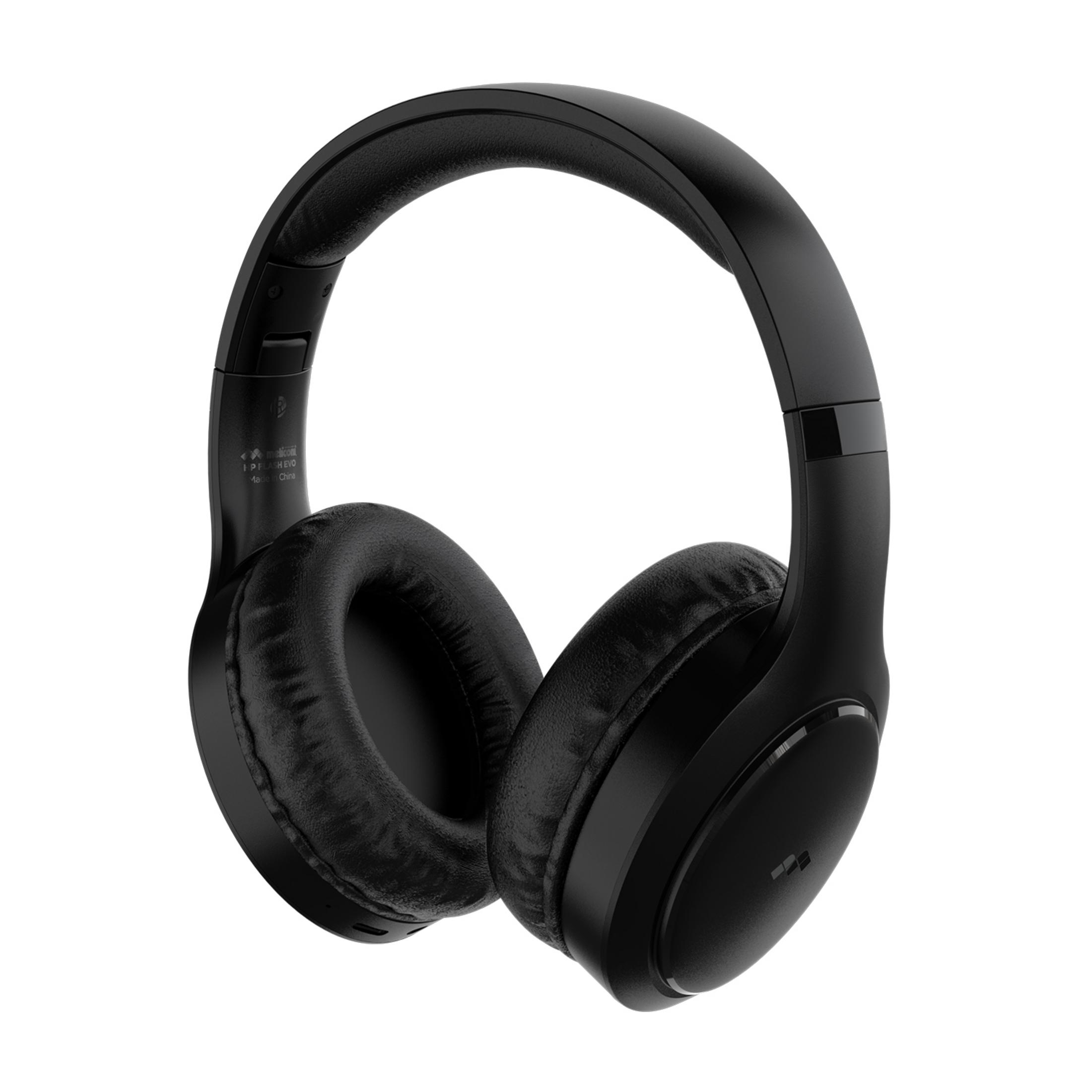 Czarne słuchawki nauszne z wyściełanymi nausznikami i regulowanym pałąkiem.