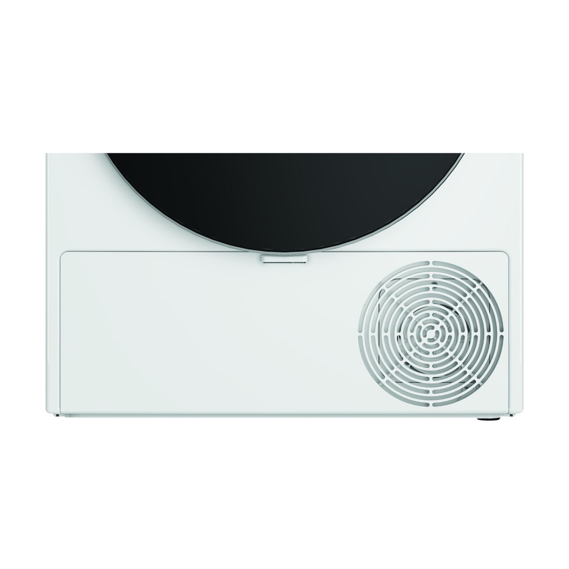 Macchina bianca con parte superiore rotonda nera e griglia di ventilazione a destra.