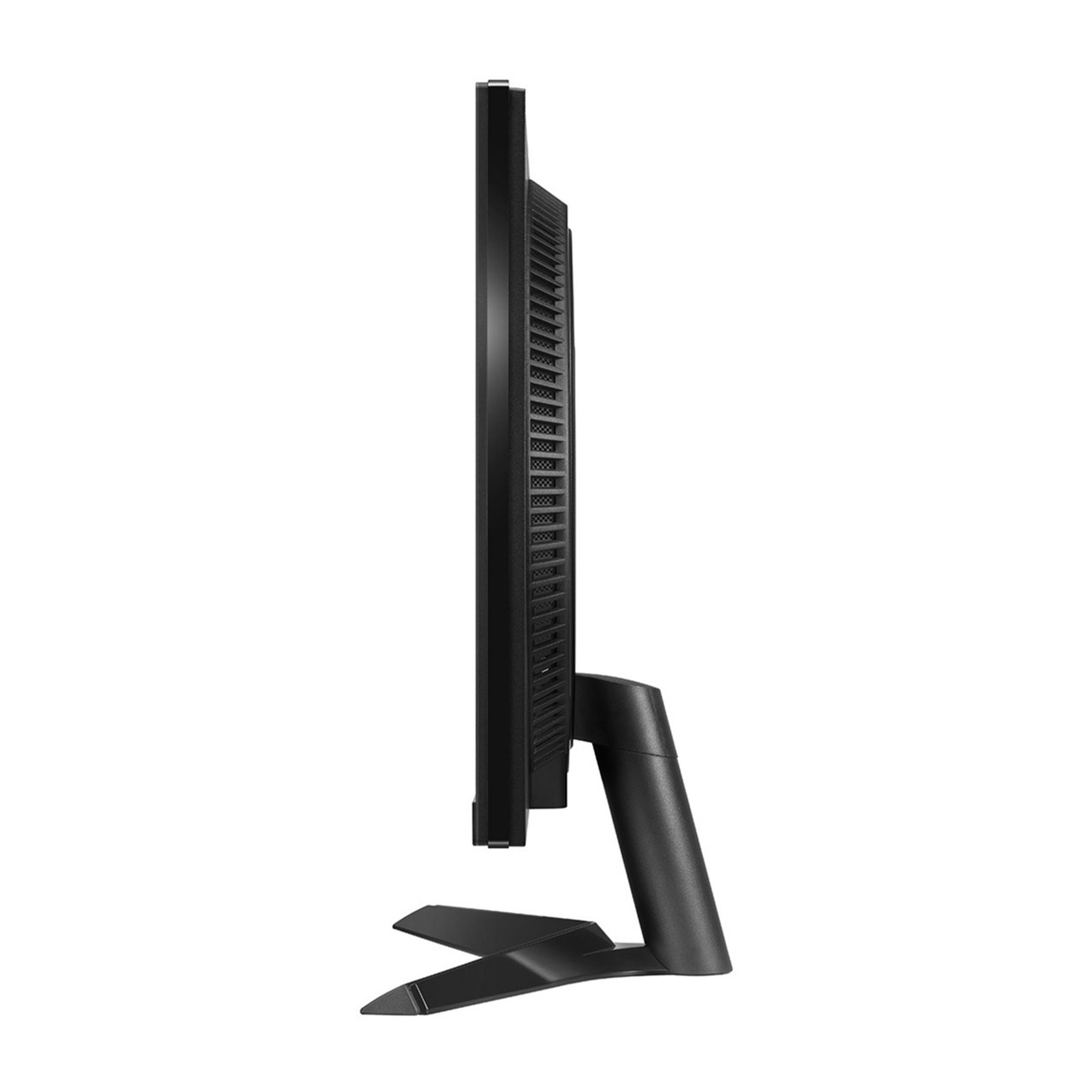 Black computer monitor shown from the side, featuring ventilation slots.