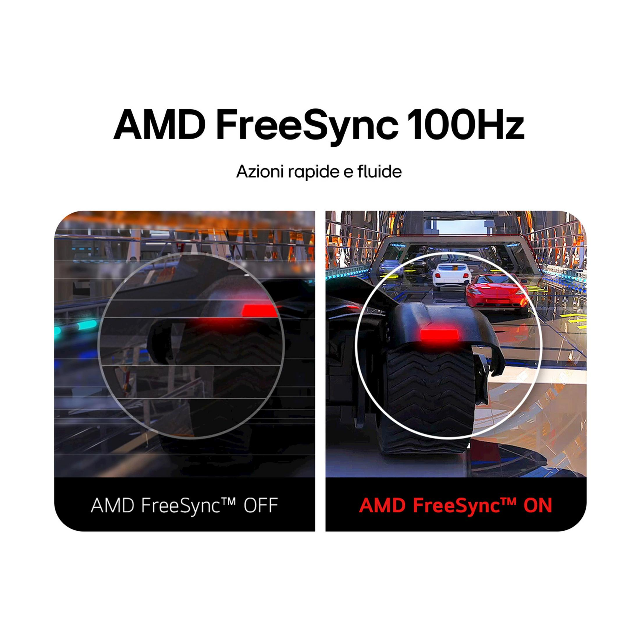 Porównanie AMD FreeSync WYŁĄCZONY vs WŁĄCZONY z samochodami wyścigowymi. Płynniejszy ruch po włączeniu.