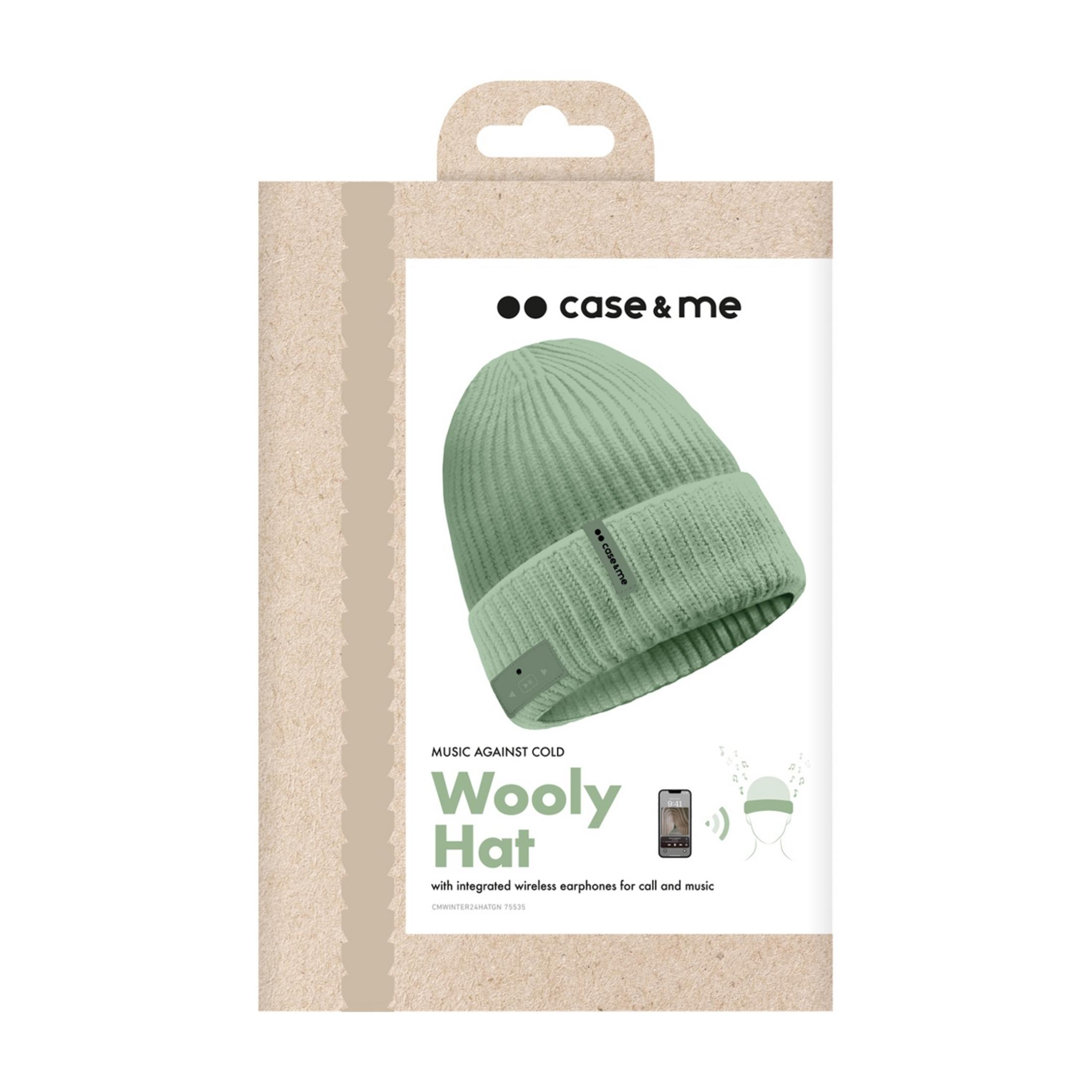 Confezione con cappello di lana verde con auricolari integrati.