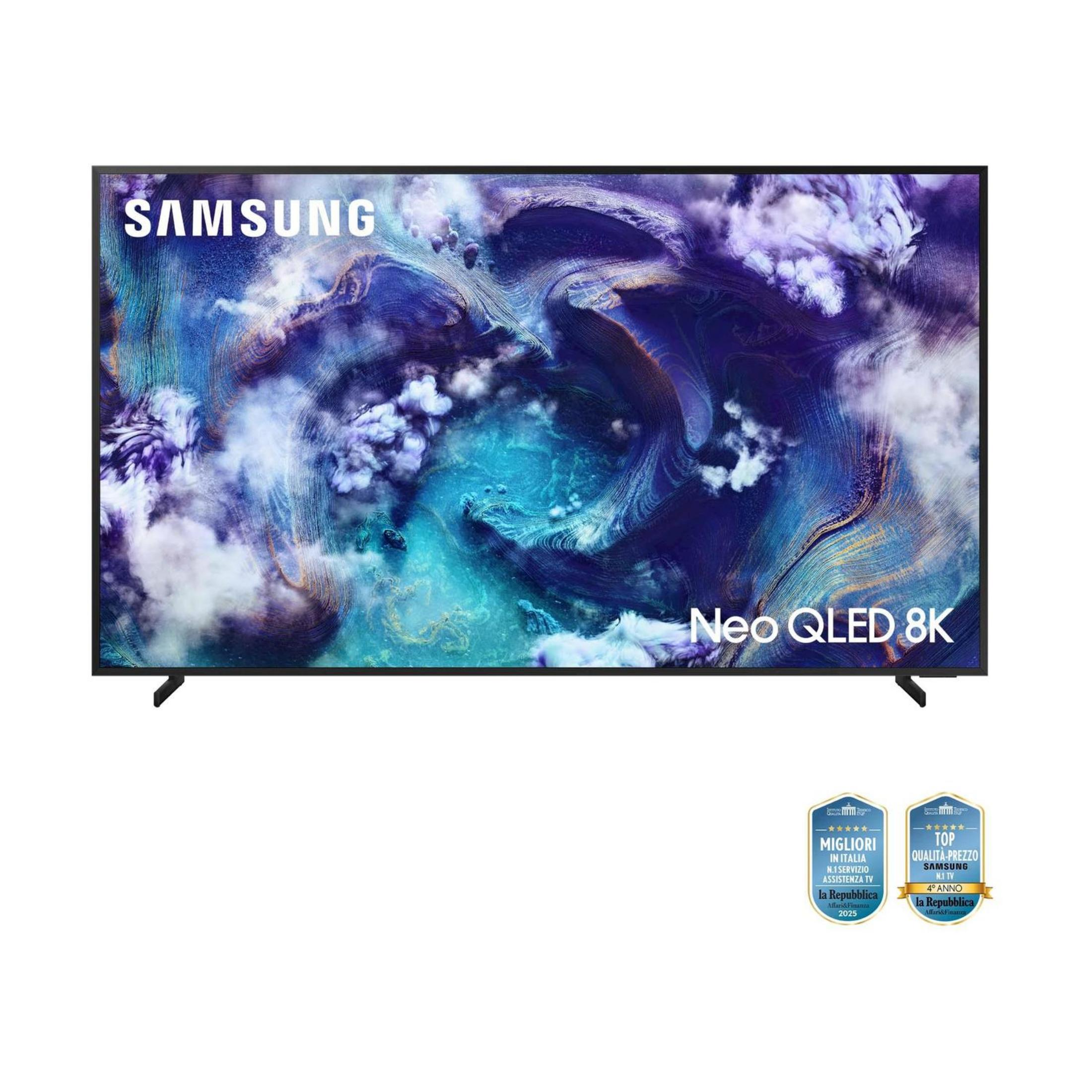 Un téléviseur Samsung Neo QLED 8K affichant un contenu abstrait.