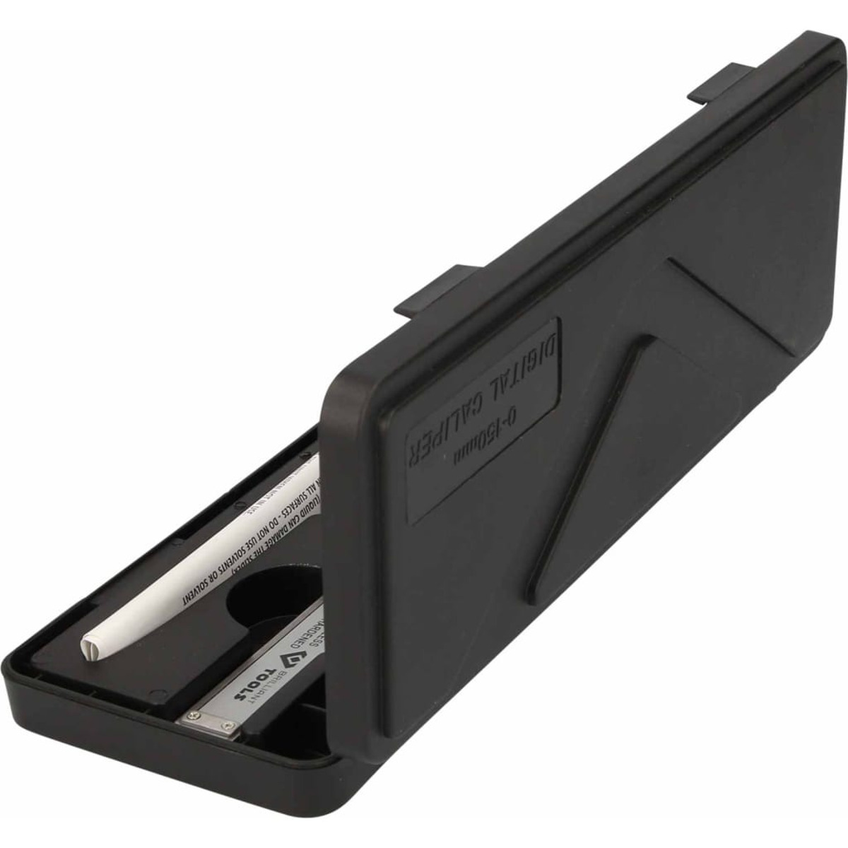 Digitaler Messschieber 0-150mm in schwarzer Aufbewahrungsbox.