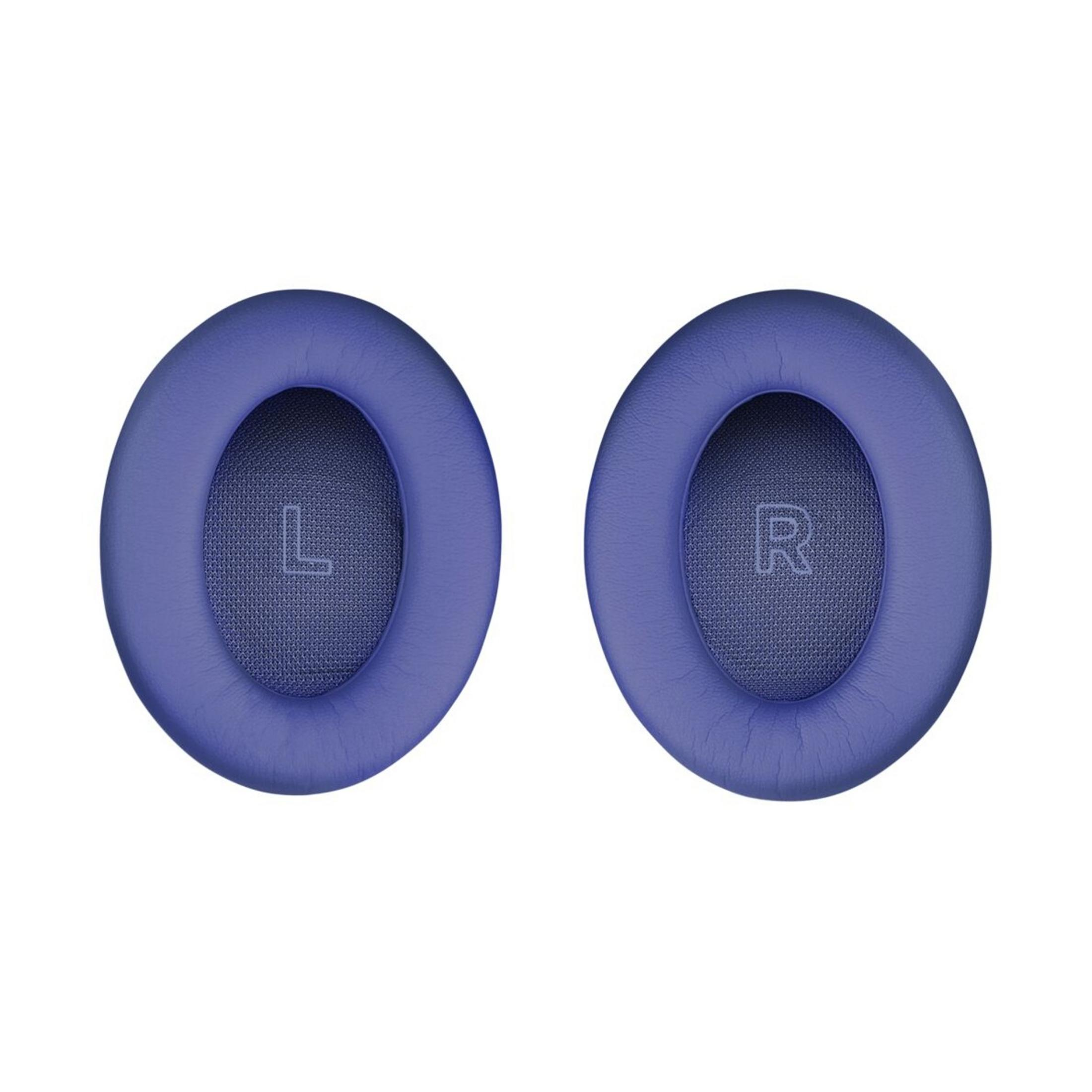 Dwie fioletowe poduszki nauszne, jedna z L, druga z R.
