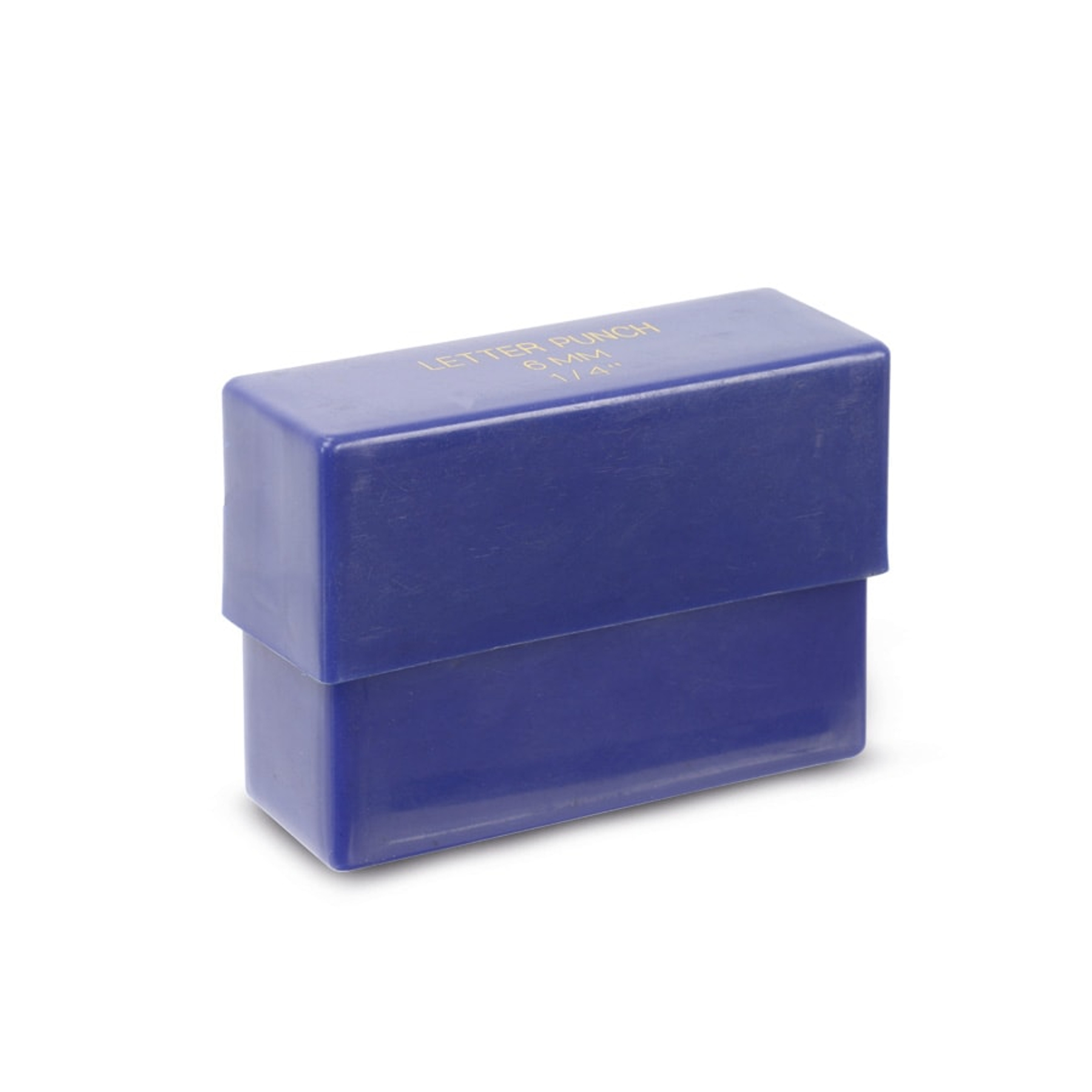 Eine blaue Box mit der Aufschrift 'LETTER PUNCH 6MM 1/4"'.